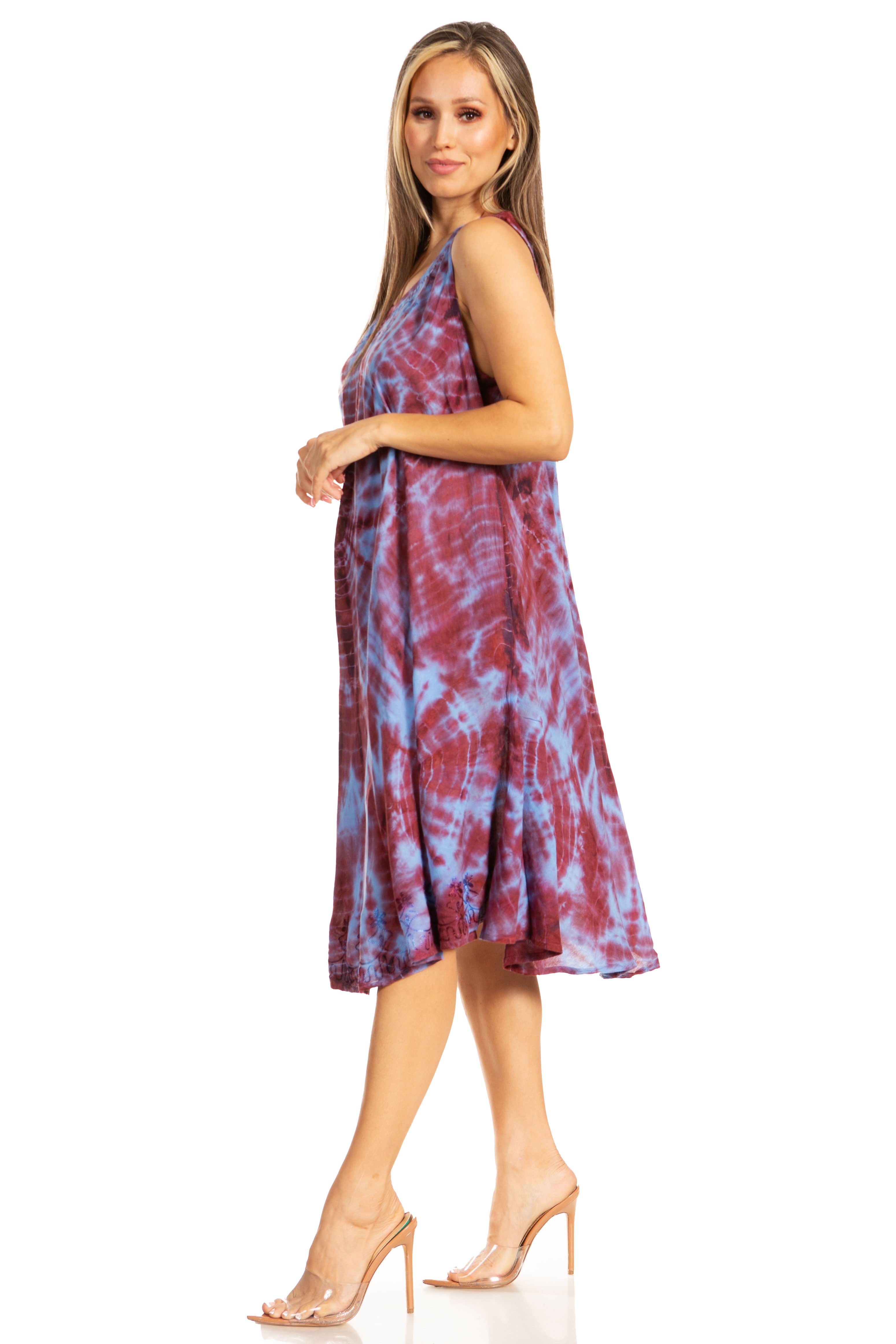 Sakkas - Nora Sleeveless Embroidered Short Tie Dye Caftan