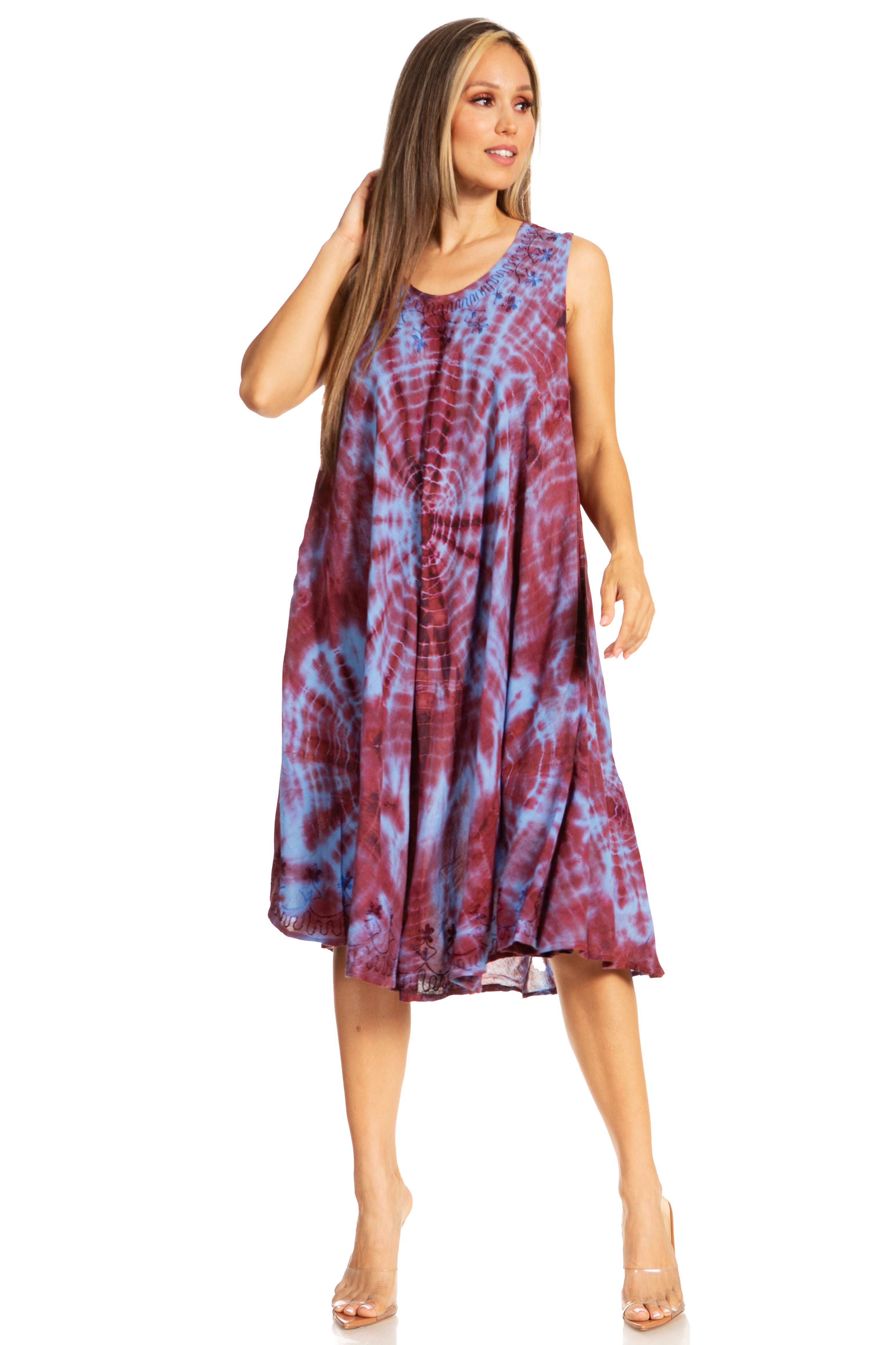 Sakkas - Nora Sleeveless Embroidered Short Tie Dye Caftan