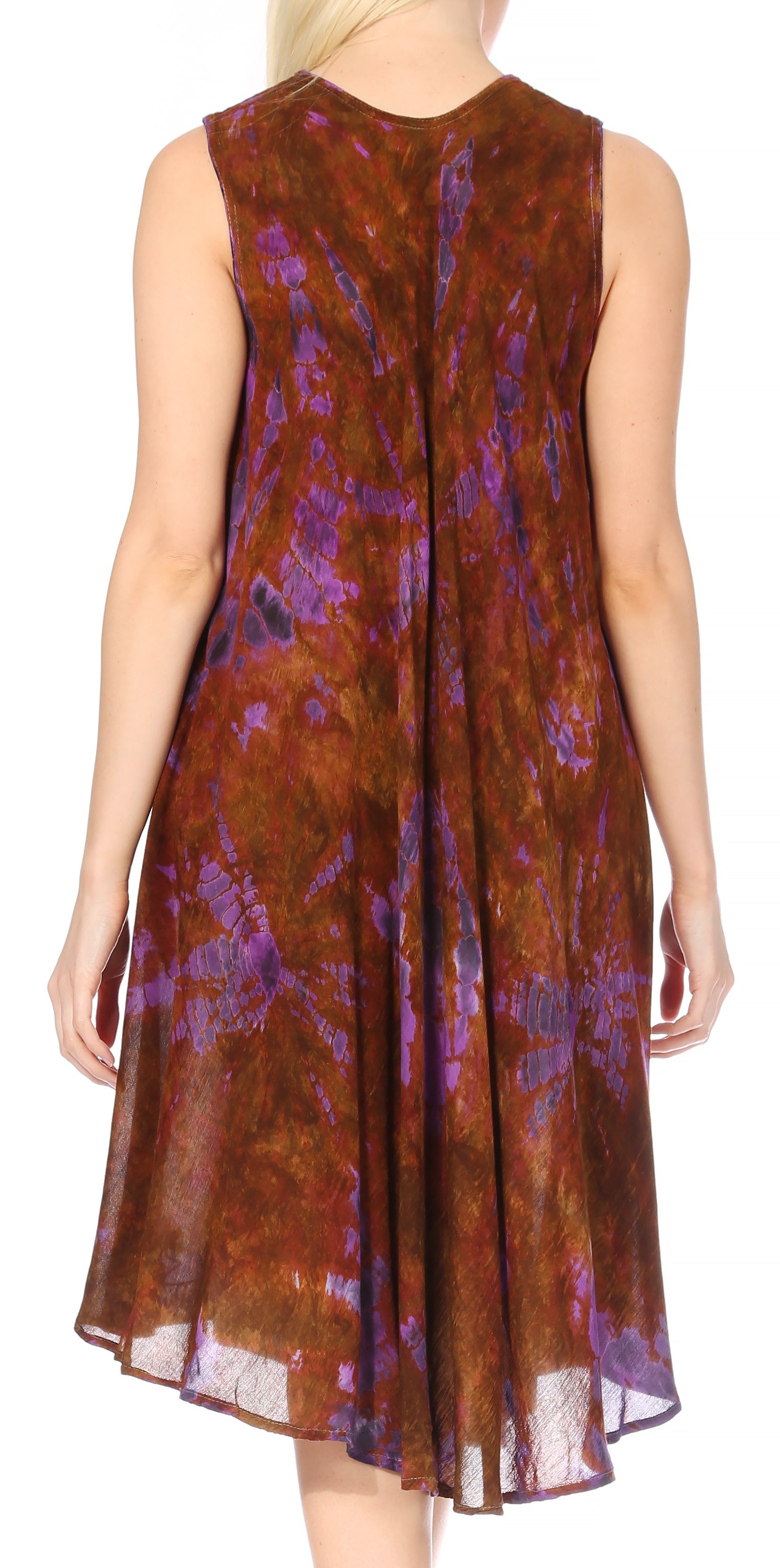Sakkas - Nora Sleeveless Embroidered Short Tie Dye Caftan