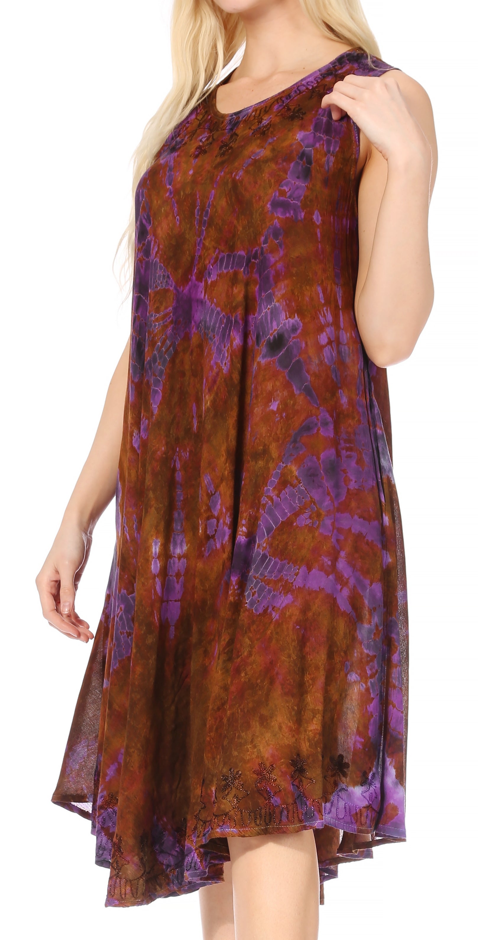 Sakkas - Nora Sleeveless Embroidered Short Tie Dye Caftan