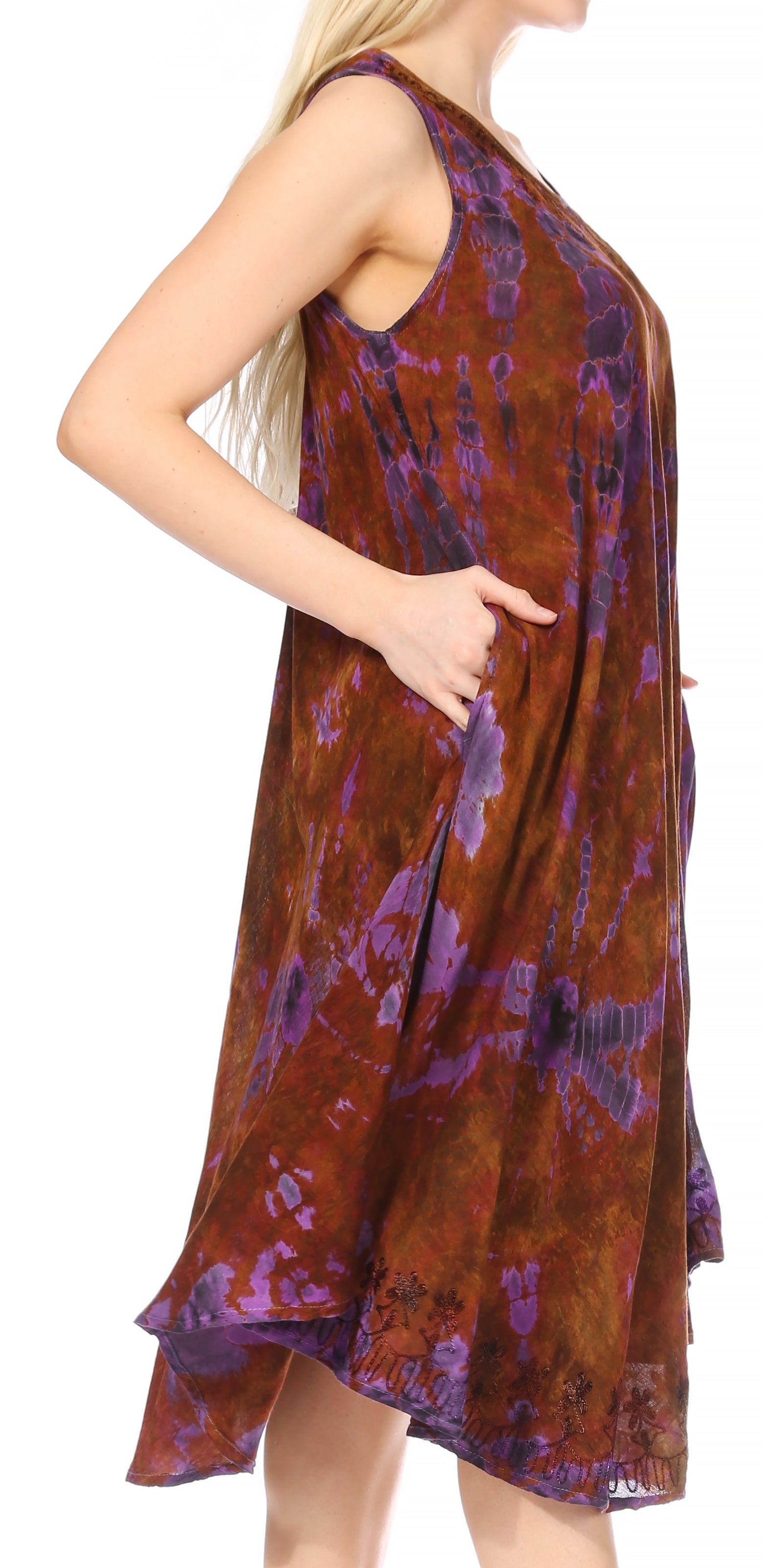 Sakkas - Nora Sleeveless Embroidered Short Tie Dye Caftan