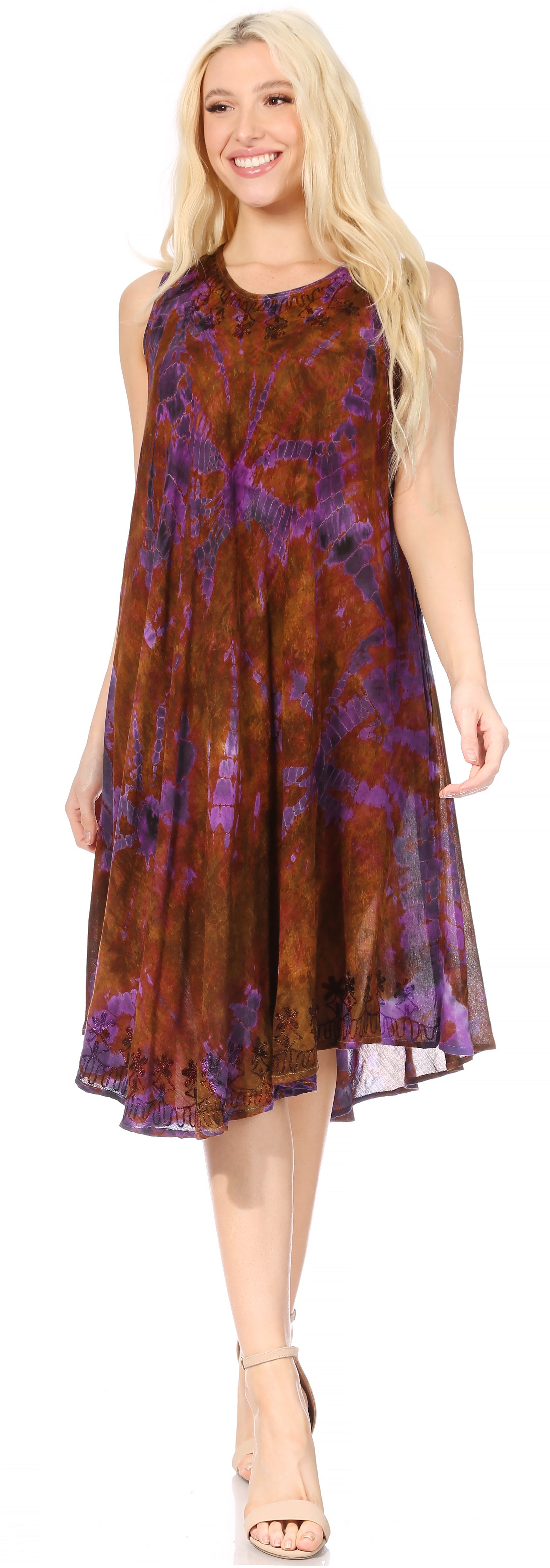 Sakkas - Nora Sleeveless Embroidered Short Tie Dye Caftan