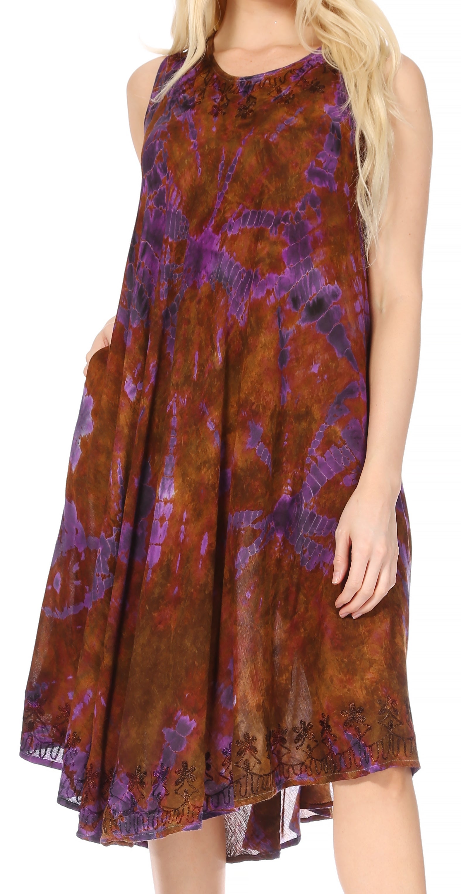 Sakkas - Nora Sleeveless Embroidered Short Tie Dye Caftan