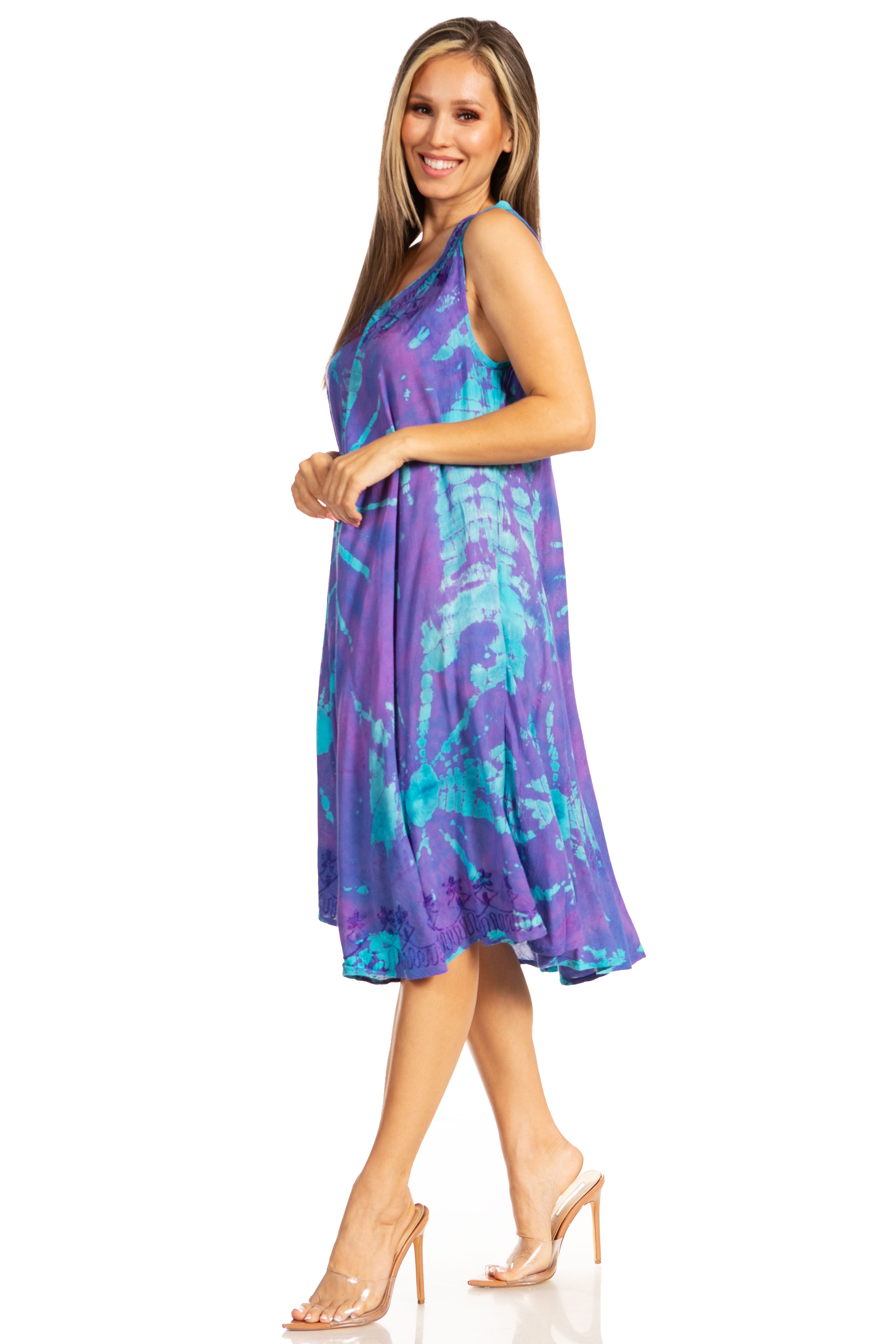 Sakkas - Nora Sleeveless Embroidered Short Tie Dye Caftan