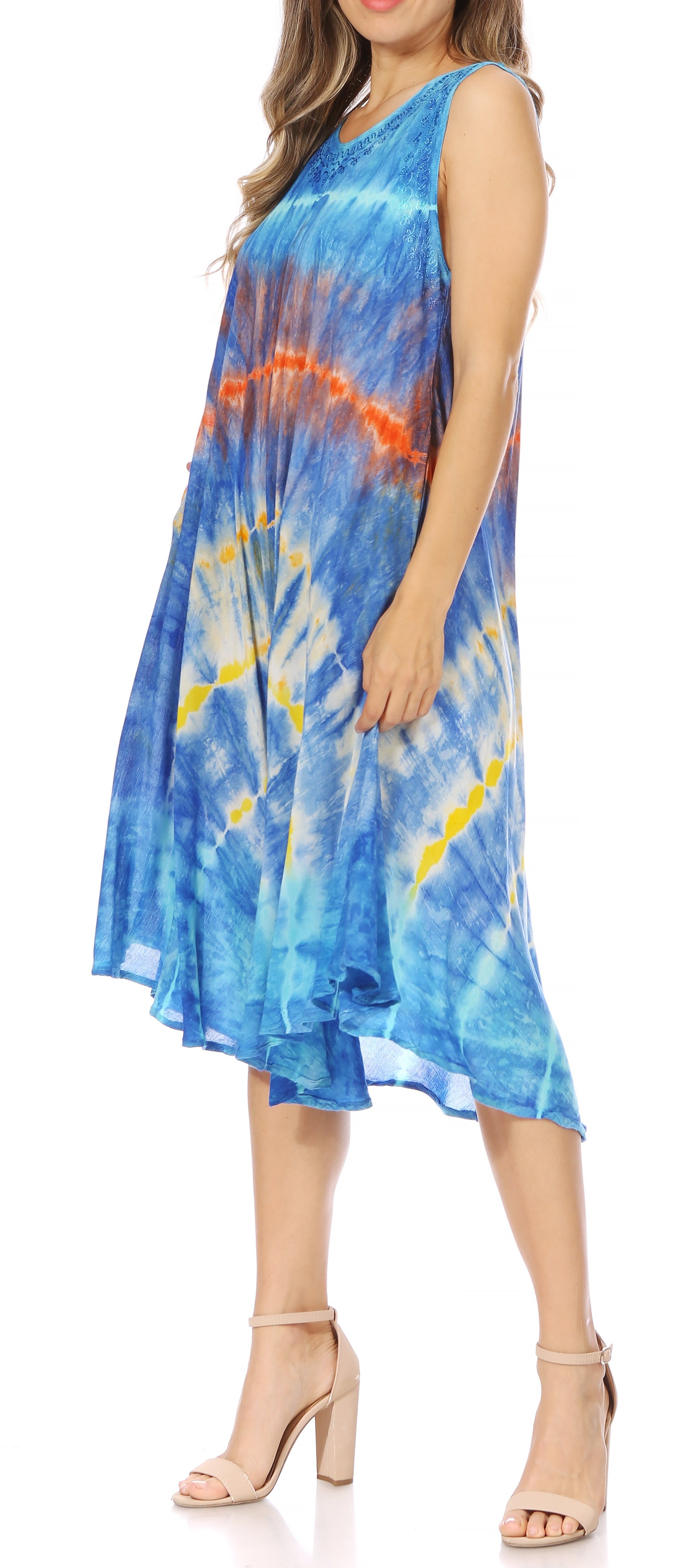 Sakkas - Nora Sleeveless Embroidered Short Tie Dye Caftan