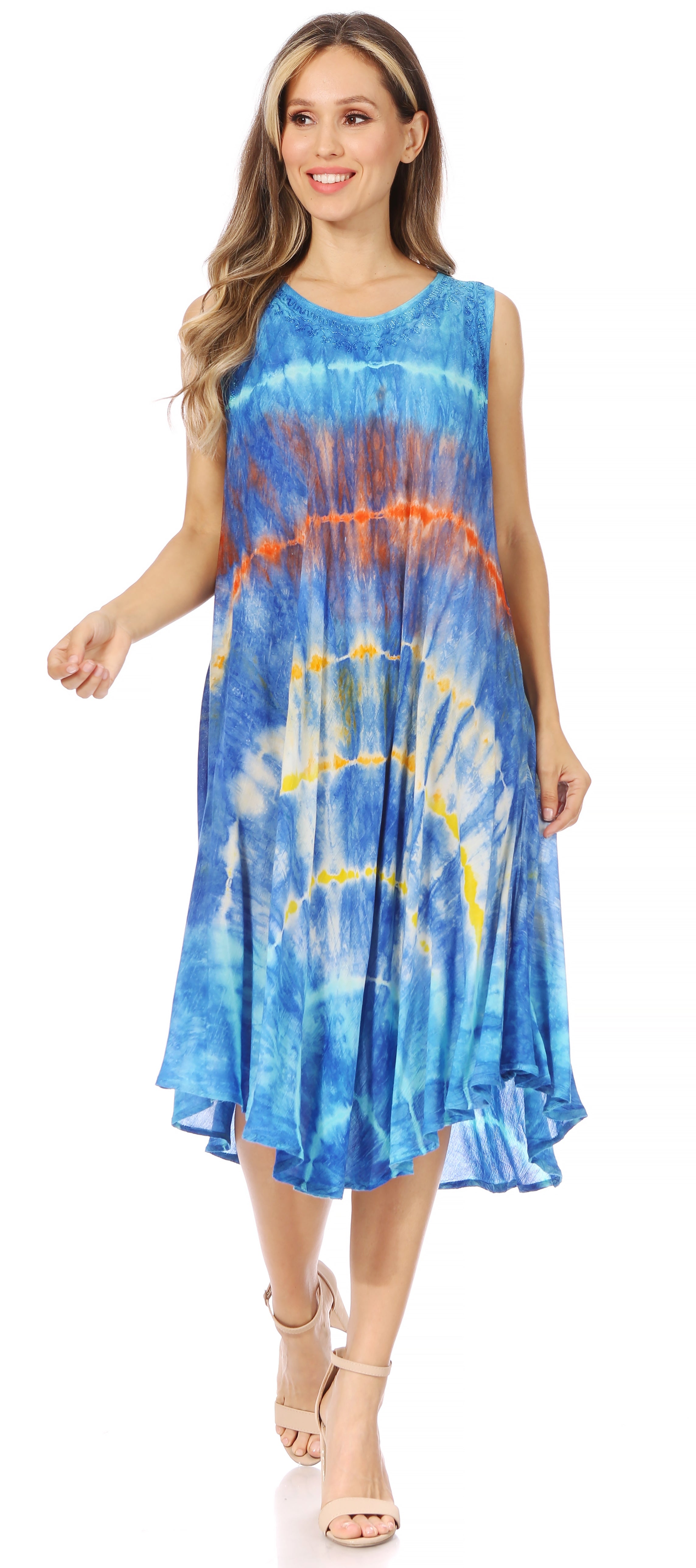 Sakkas - Nora Sleeveless Embroidered Short Tie Dye Caftan