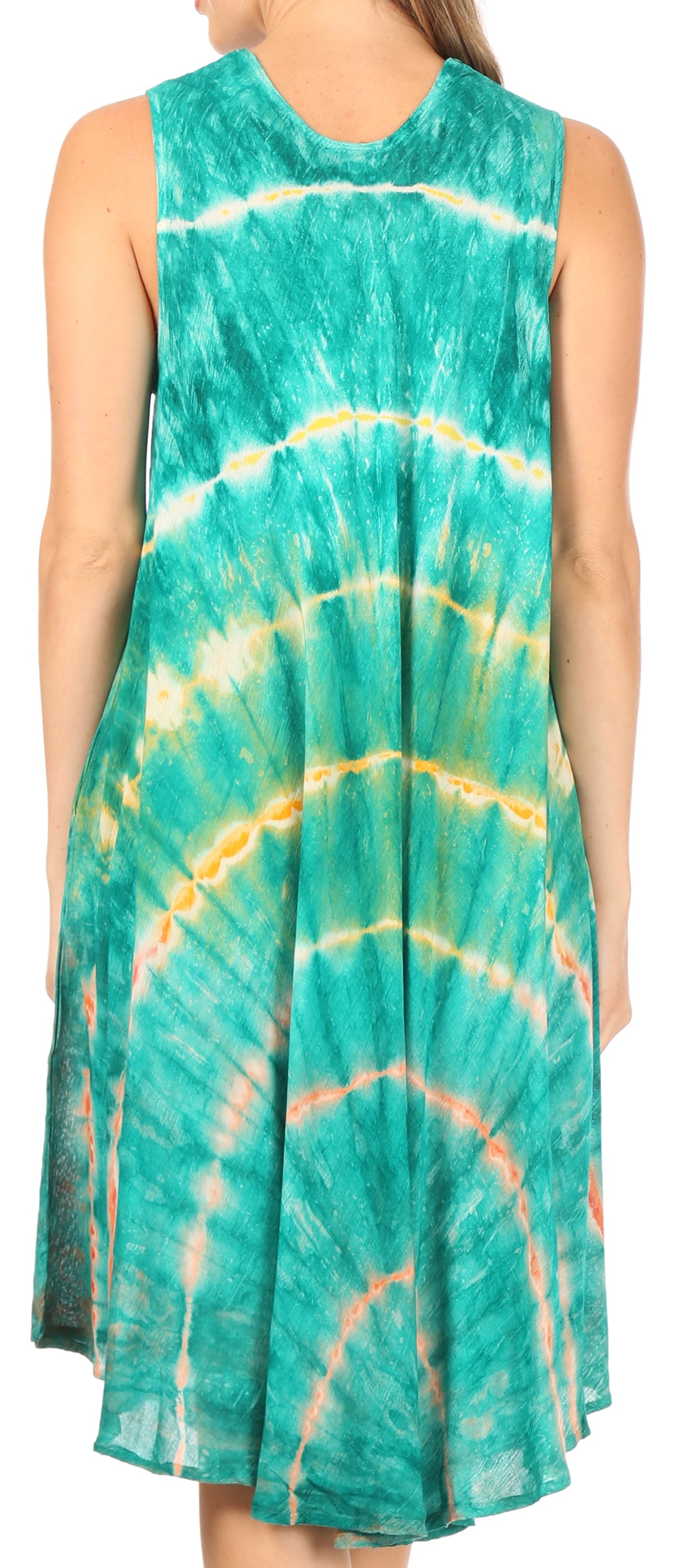 Sakkas - Nora Sleeveless Embroidered Short Tie Dye Caftan