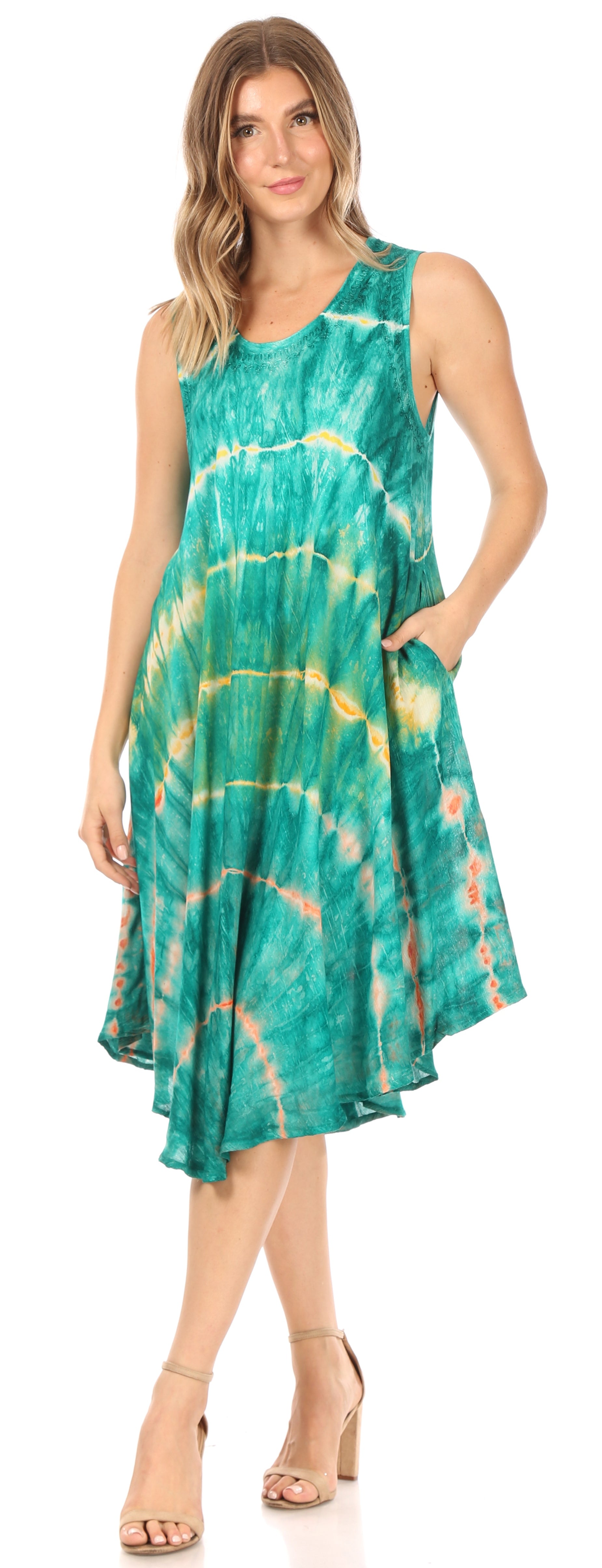 Sakkas - Nora Sleeveless Embroidered Short Tie Dye Caftan