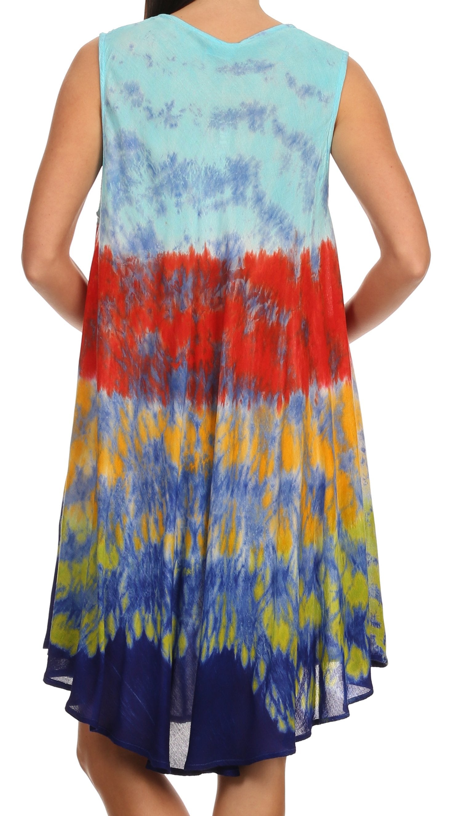 Sakkas - Nora Sleeveless Embroidered Short Tie Dye Caftan