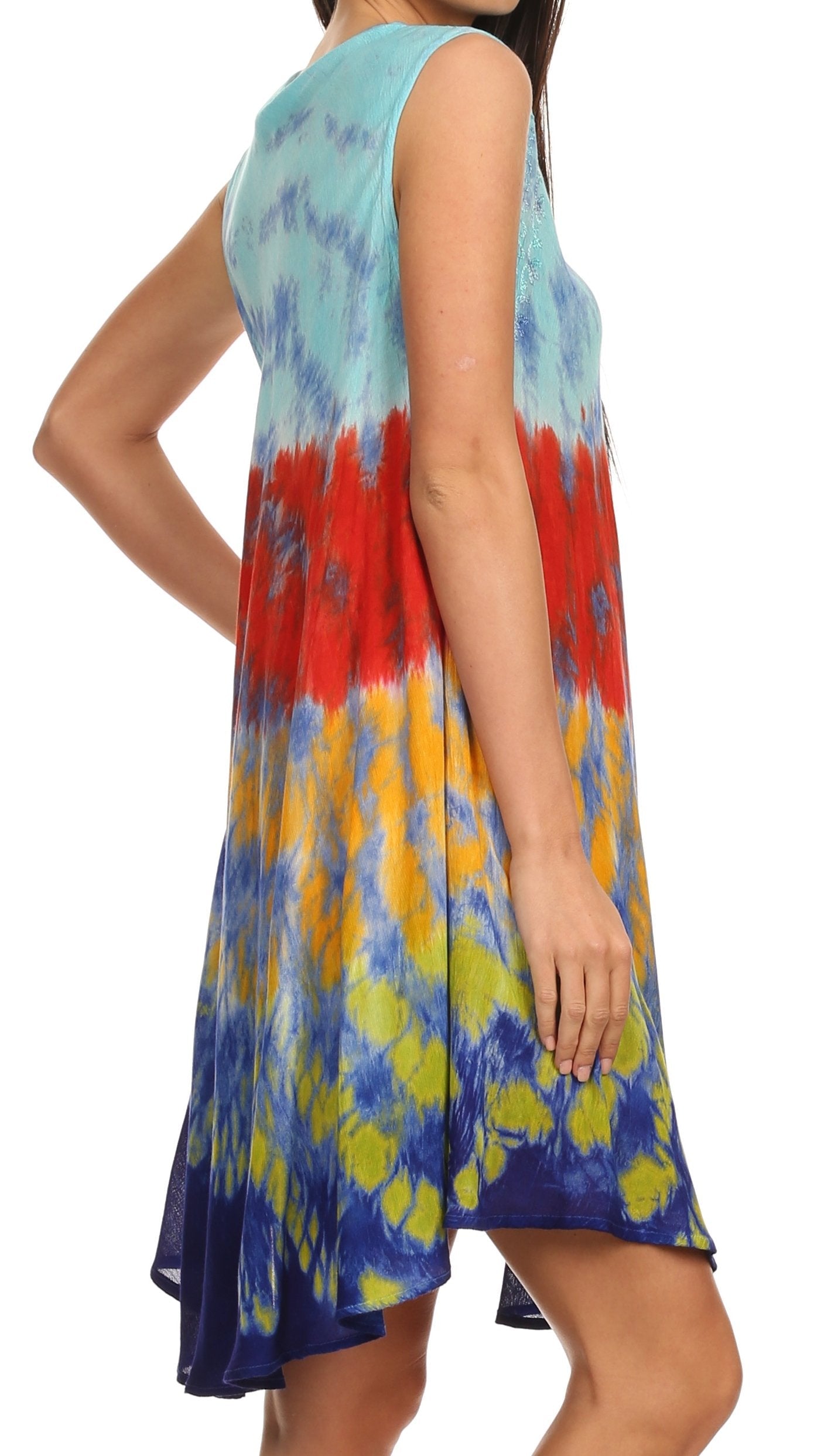 Sakkas - Nora Sleeveless Embroidered Short Tie Dye Caftan