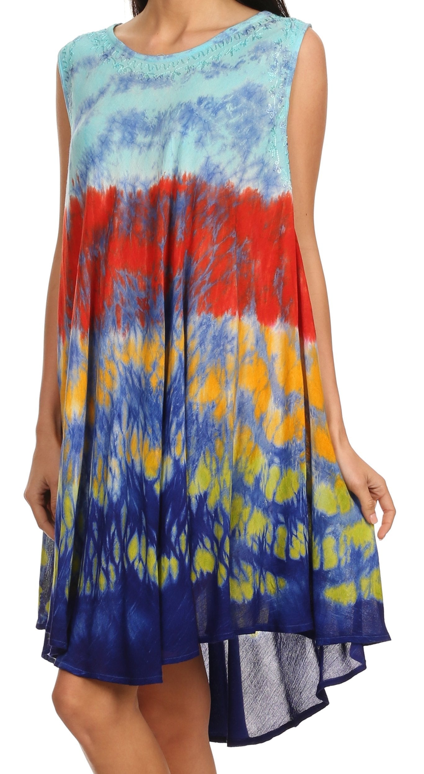 Sakkas - Nora Sleeveless Embroidered Short Tie Dye Caftan