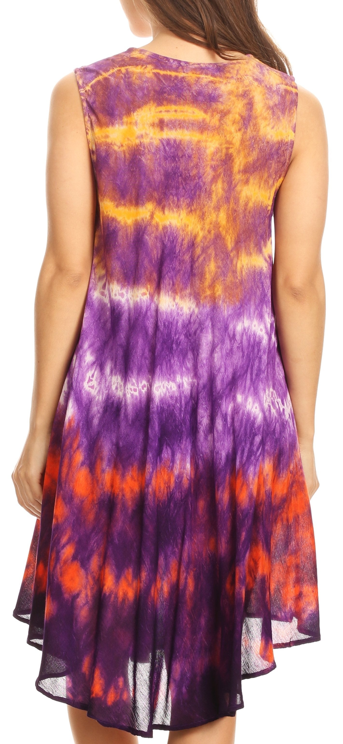 Sakkas - Nora Sleeveless Embroidered Short Tie Dye Caftan
