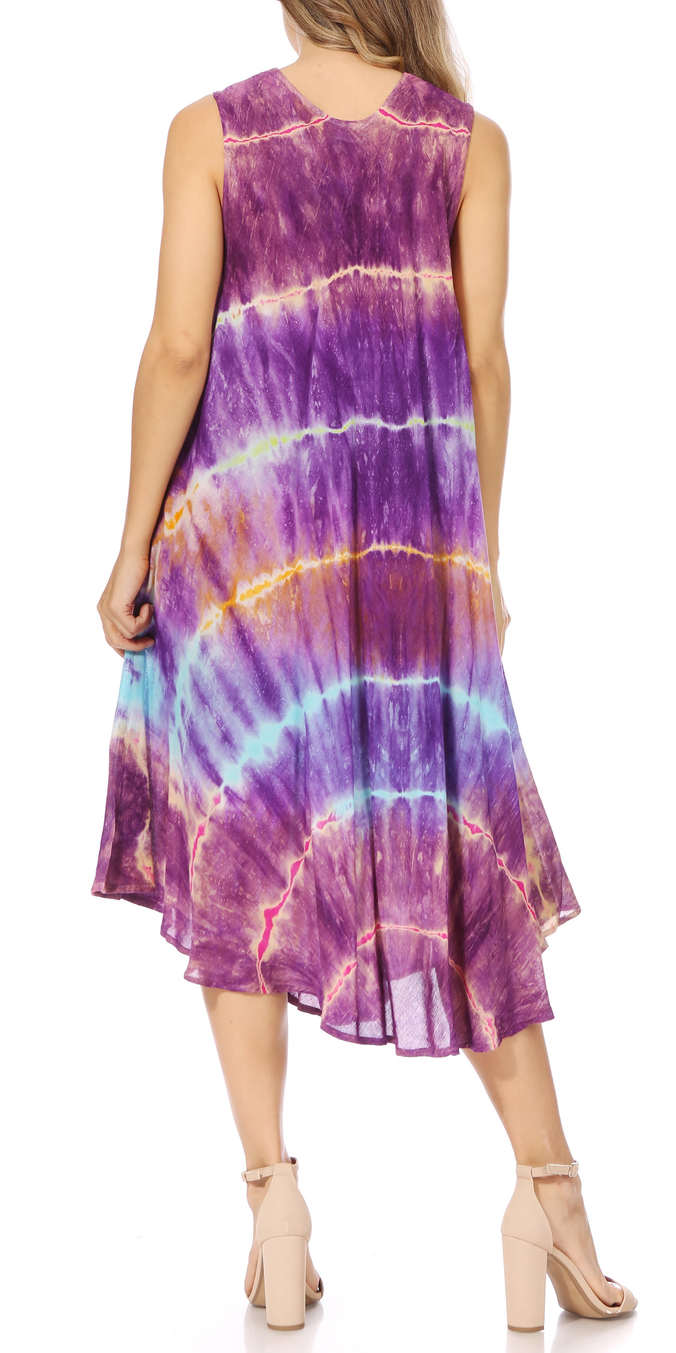 Sakkas - Nora Sleeveless Embroidered Short Tie Dye Caftan