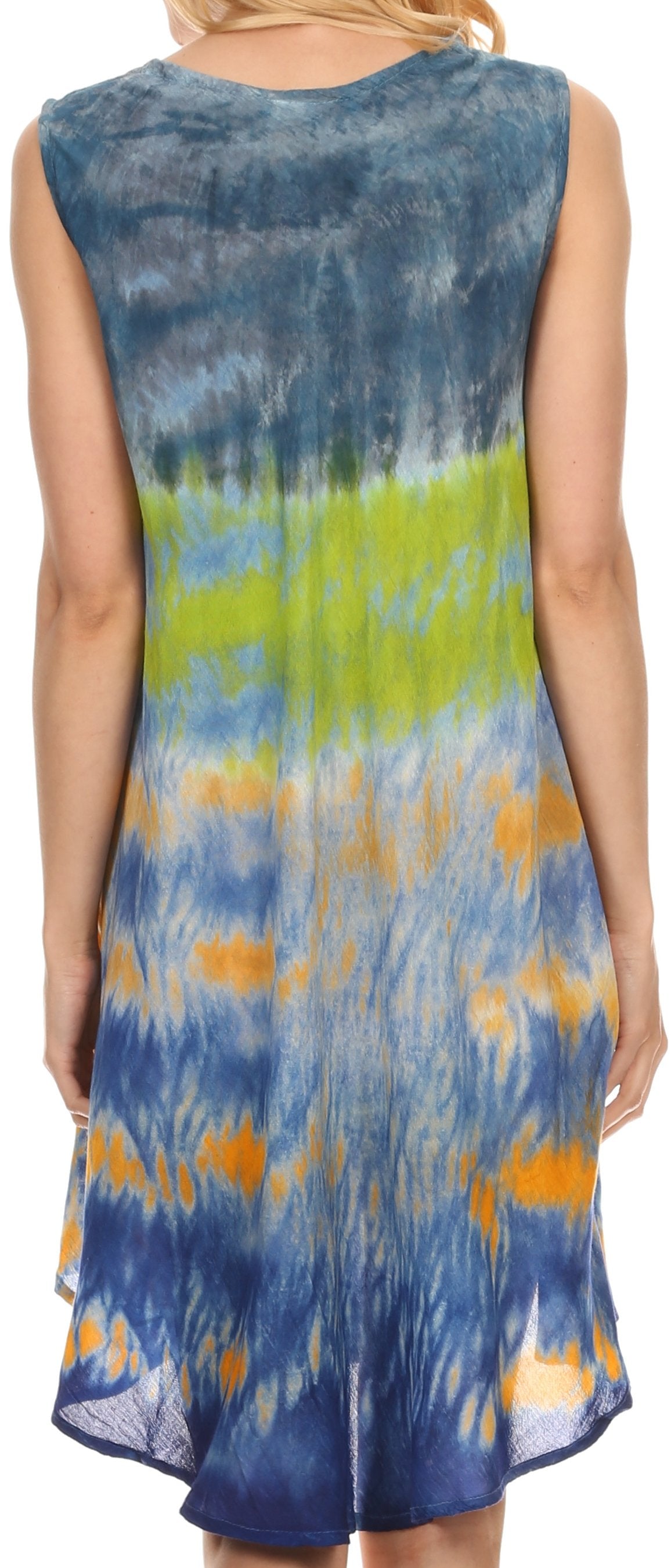Sakkas - Nora Sleeveless Embroidered Short Tie Dye Caftan