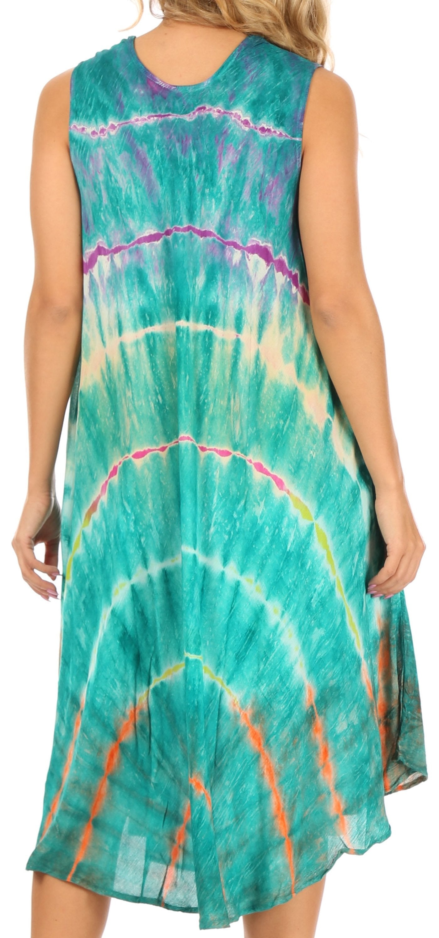 Sakkas - Nora Sleeveless Embroidered Short Tie Dye Caftan