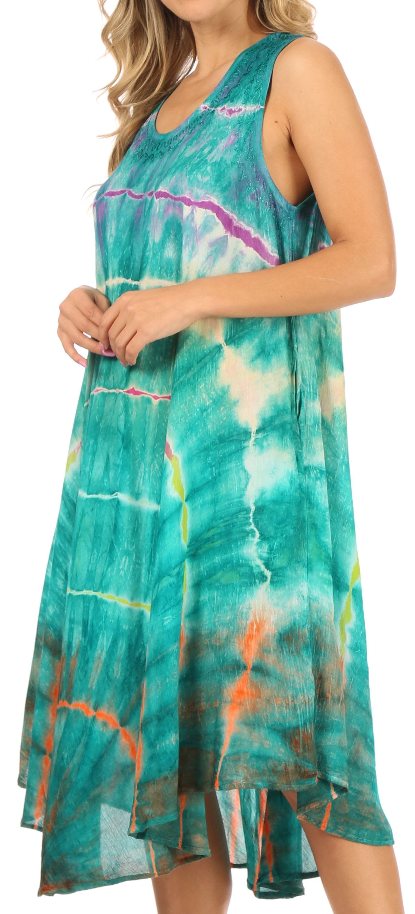 Sakkas - Nora Sleeveless Embroidered Short Tie Dye Caftan
