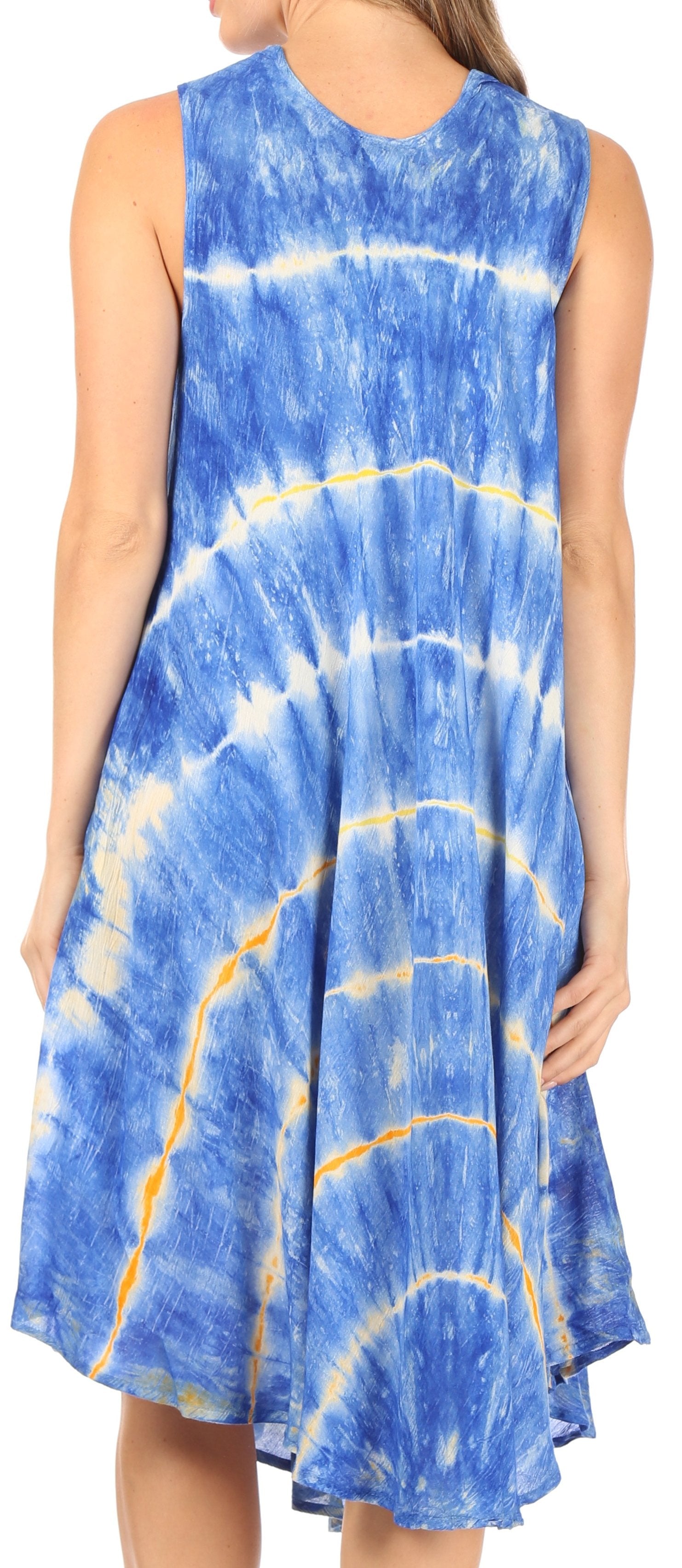 Sakkas - Nora Sleeveless Embroidered Short Tie Dye Caftan