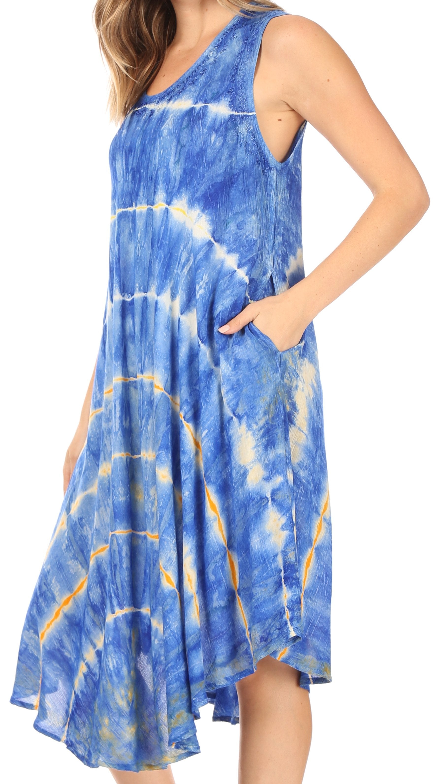 Sakkas - Nora Sleeveless Embroidered Short Tie Dye Caftan