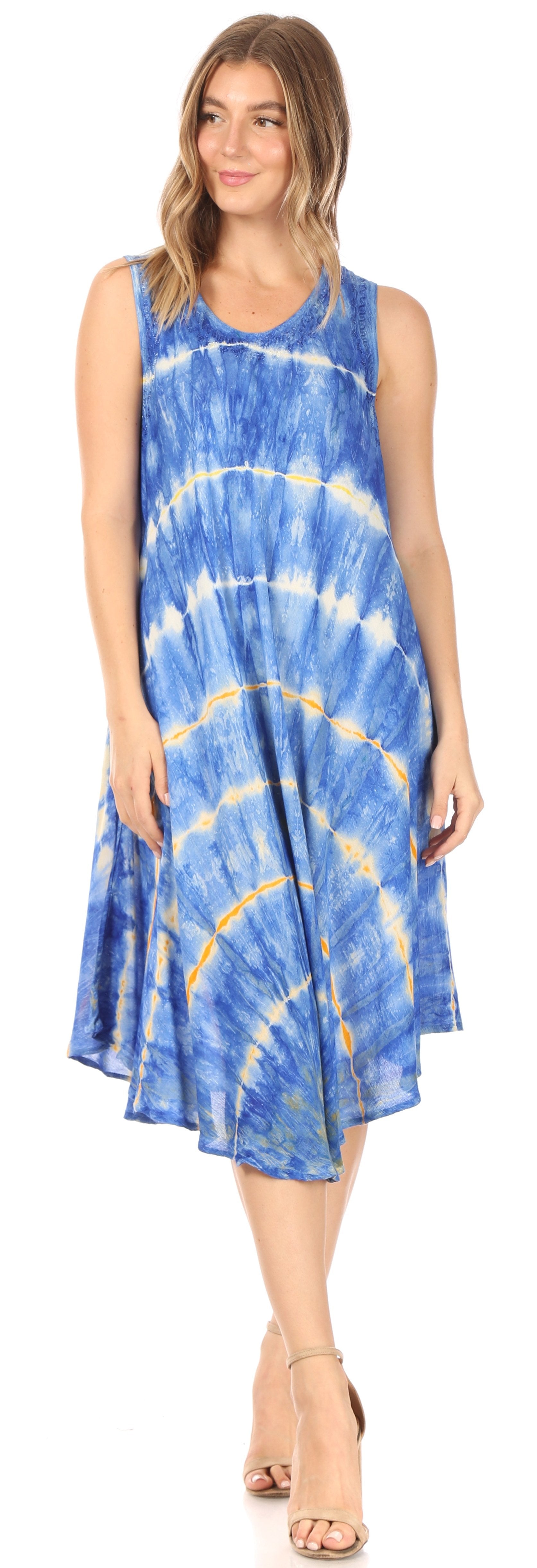 Sakkas - Nora Sleeveless Embroidered Short Tie Dye Caftan