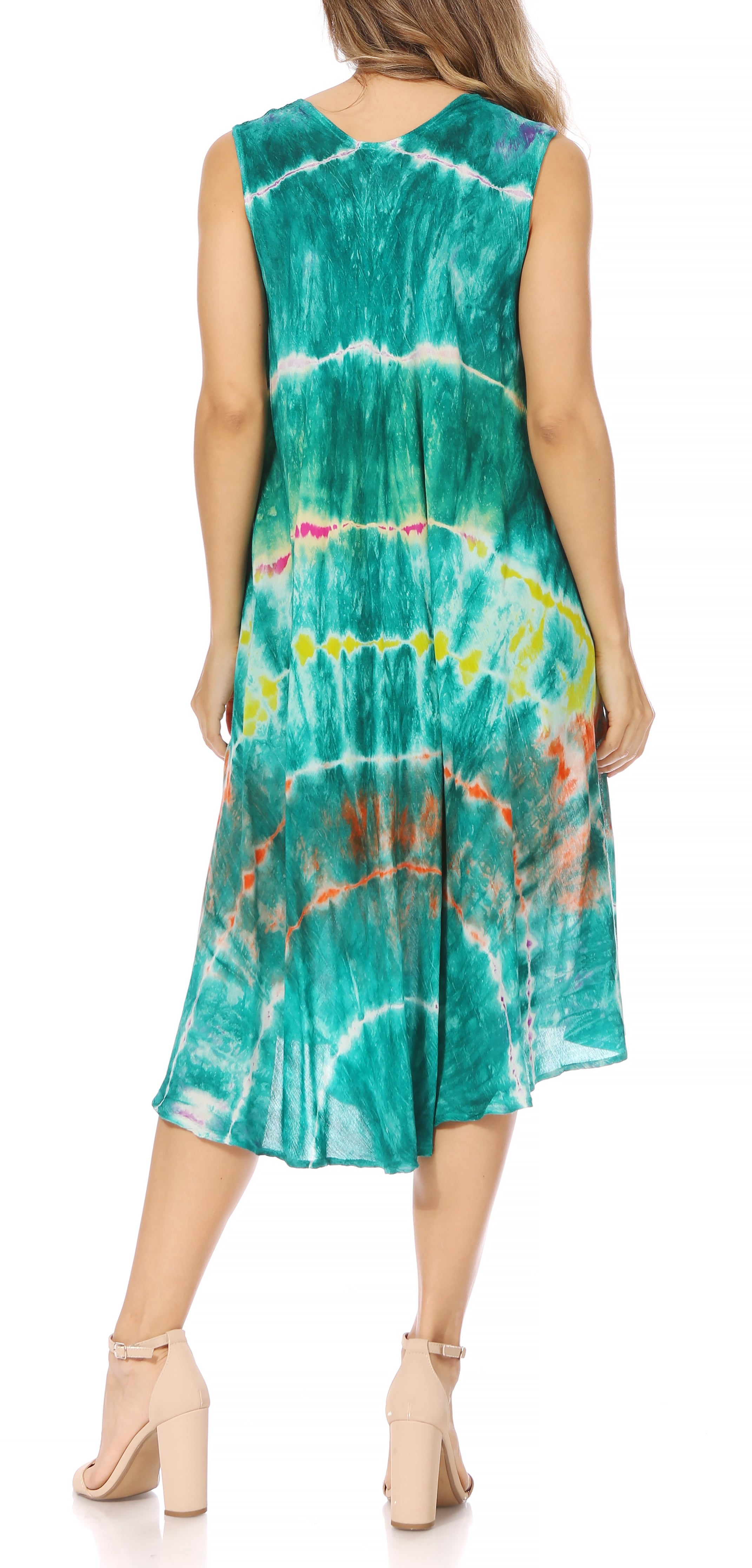 Sakkas - Nora Sleeveless Embroidered Short Tie Dye Caftan