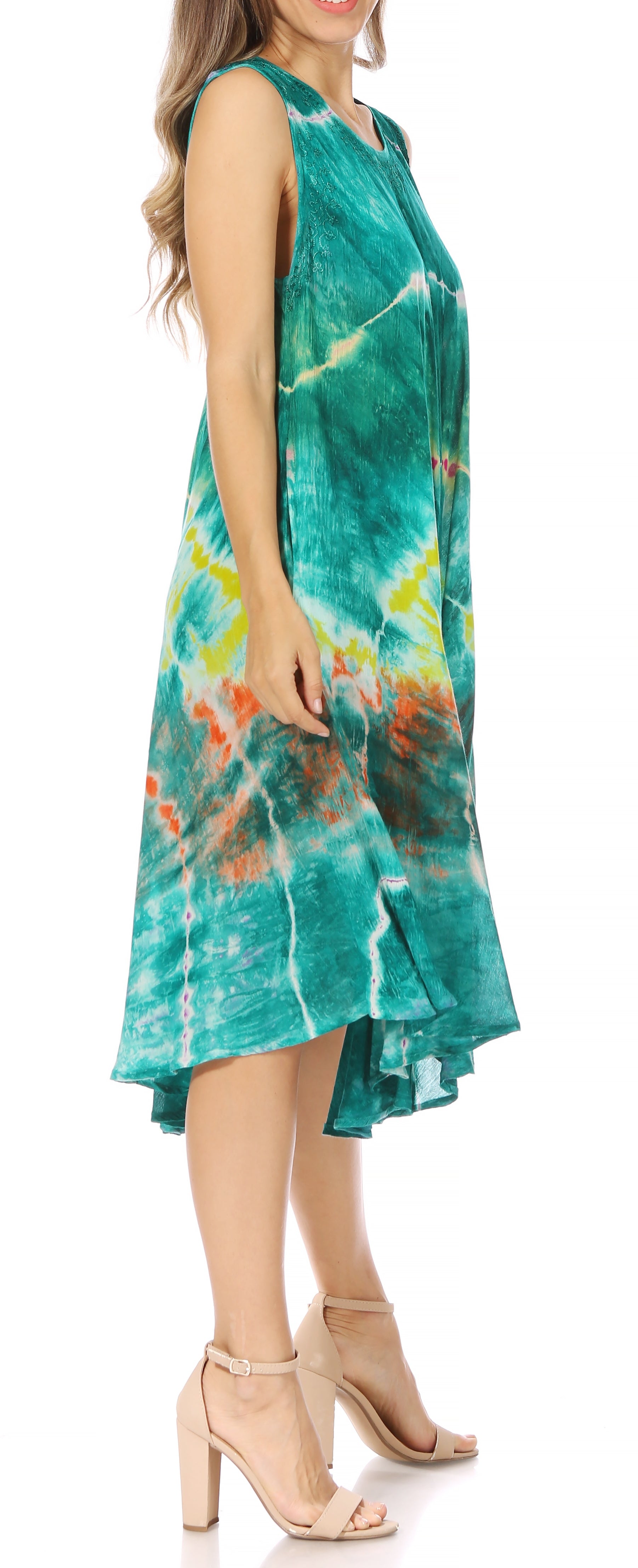 Sakkas - Nora Sleeveless Embroidered Short Tie Dye Caftan
