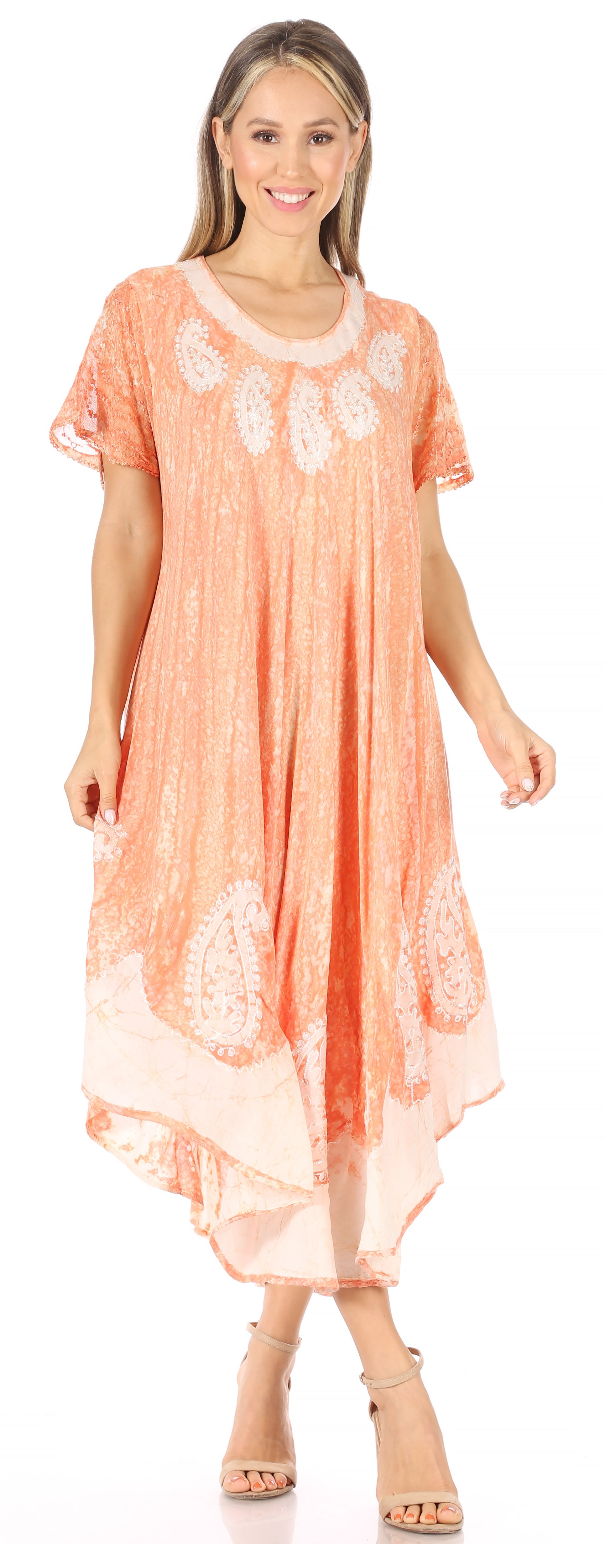 Sakkas -  Bree Long Embroidered Cap Sleeve Marbled Dress