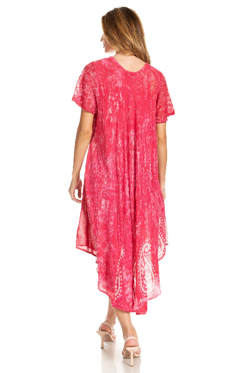 Woman wearing a pink dress on a white background