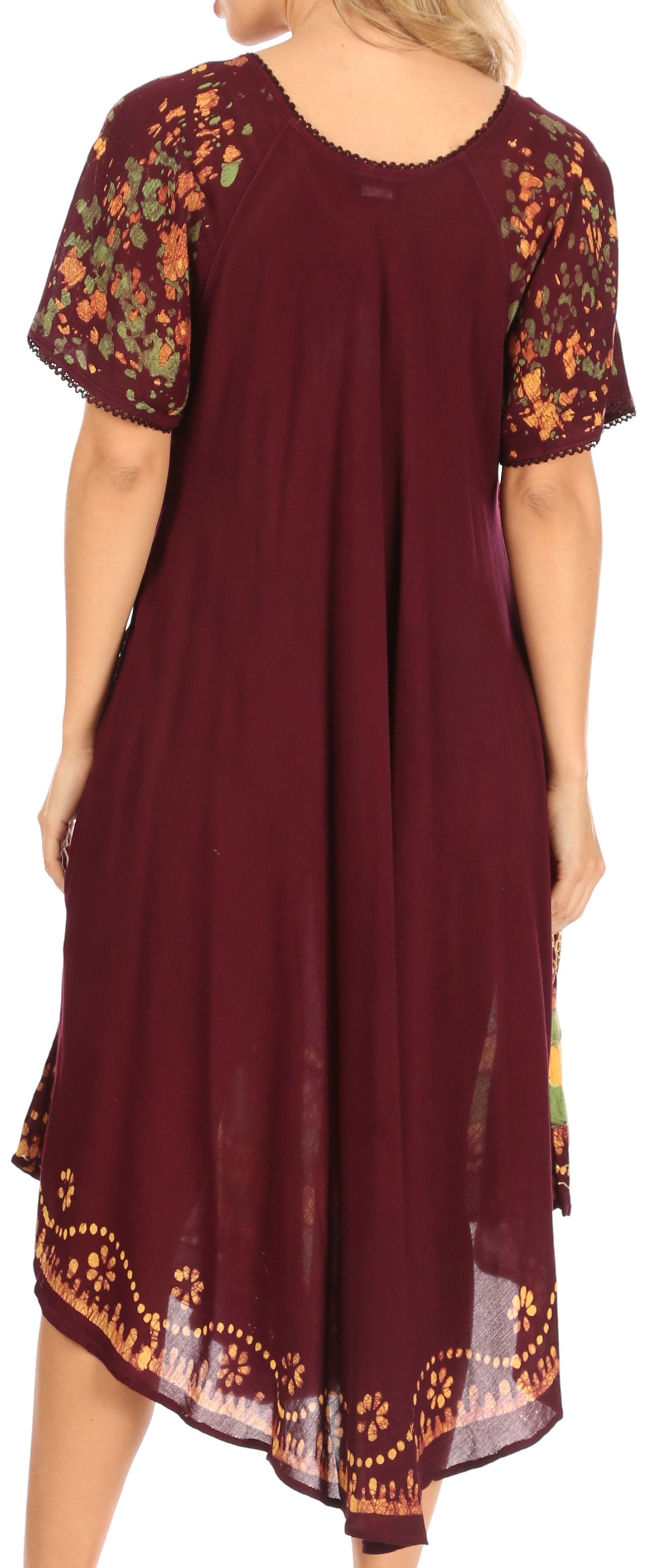 Sakkas - Elisha Mid Length Batik Caftan Embroidered Cap Sleeves Floral Pattern
