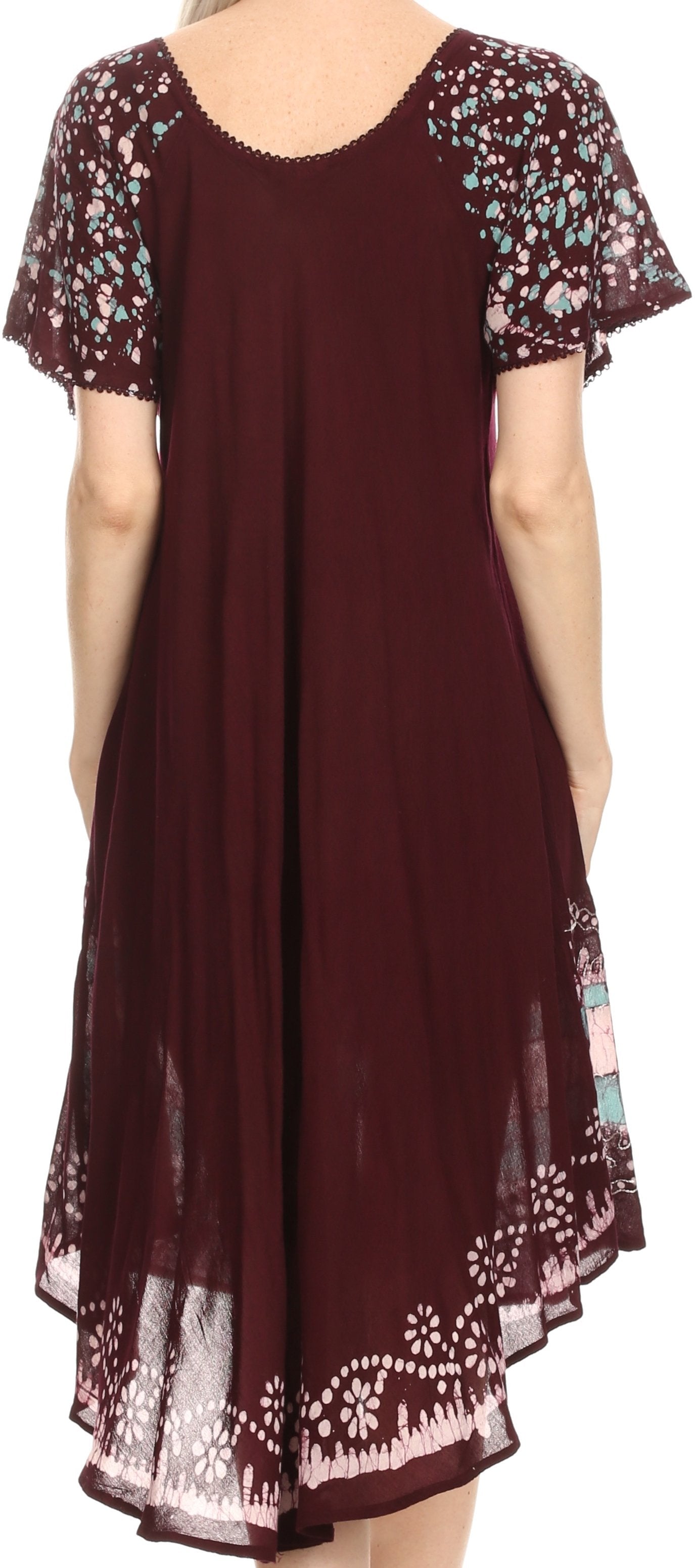 Sakkas - Elisha Mid Length Batik Caftan Embroidered Cap Sleeves Floral Pattern