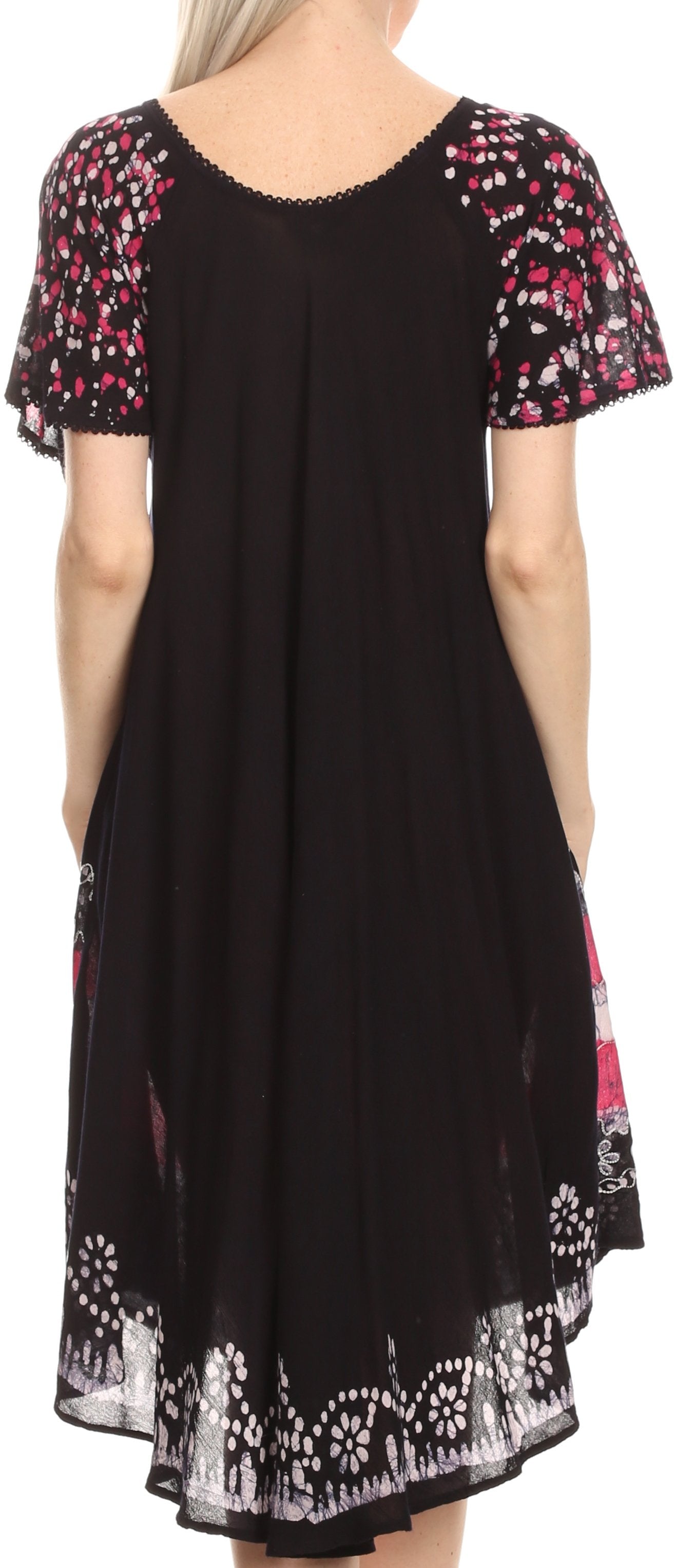 Sakkas - Elisha Mid Length Batik Caftan Embroidered Cap Sleeves Floral Pattern