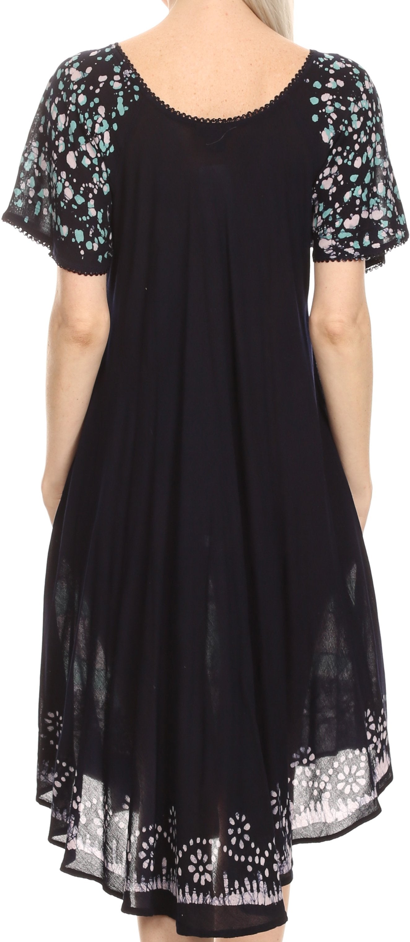 Sakkas - Elisha Mid Length Batik Caftan Embroidered Cap Sleeves Floral Pattern