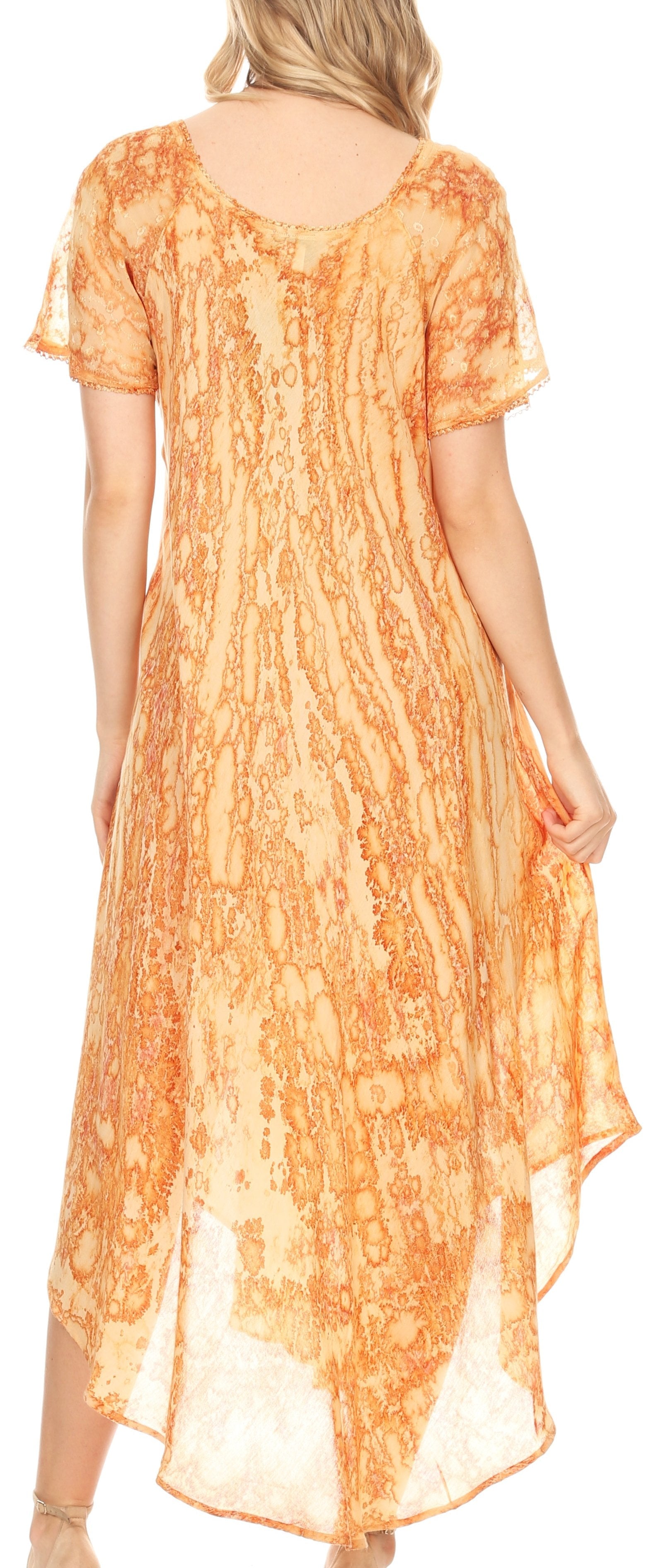 Sakkas - Ronny Lace Embroidered Cap Sleeve Tie Dye Wash Caftan Dress / Cover Up