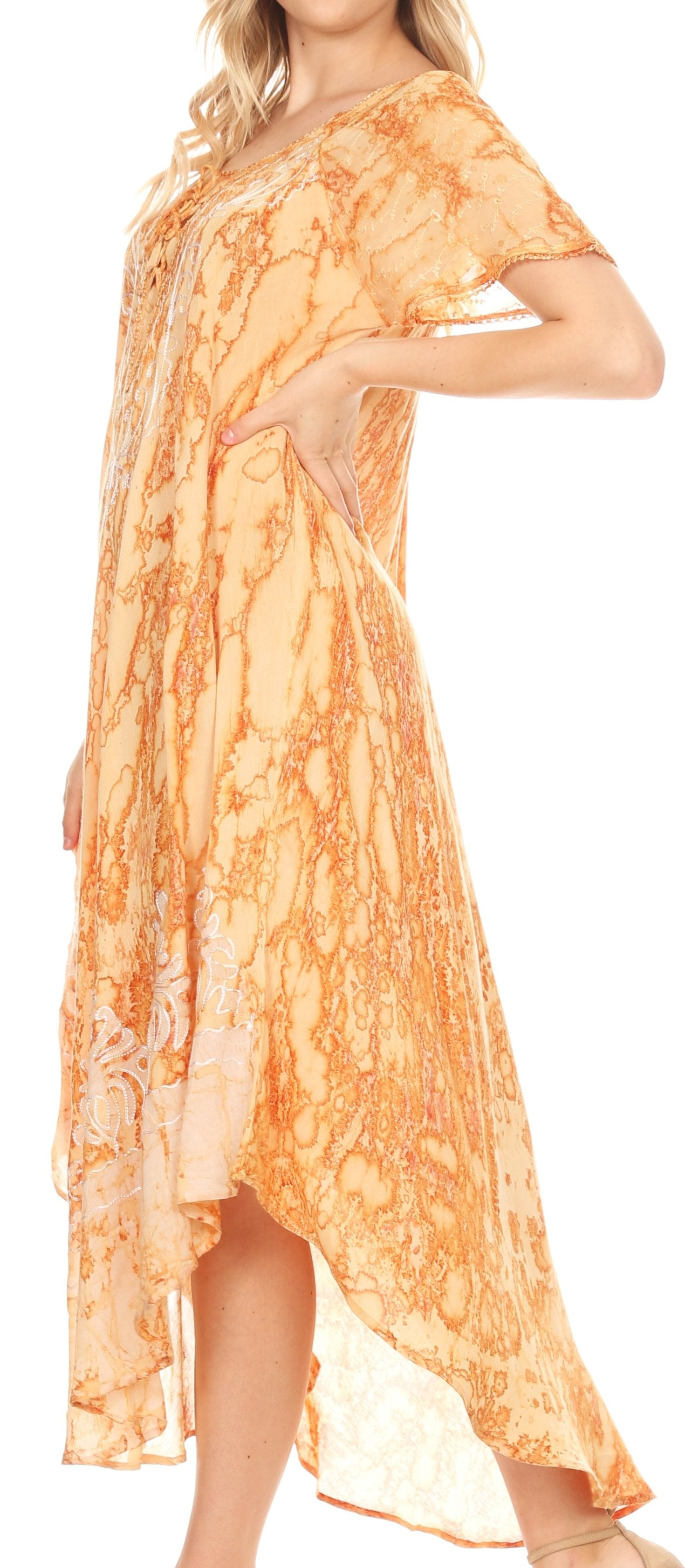 Sakkas - Ronny Lace Embroidered Cap Sleeve Tie Dye Wash Caftan Dress / Cover Up