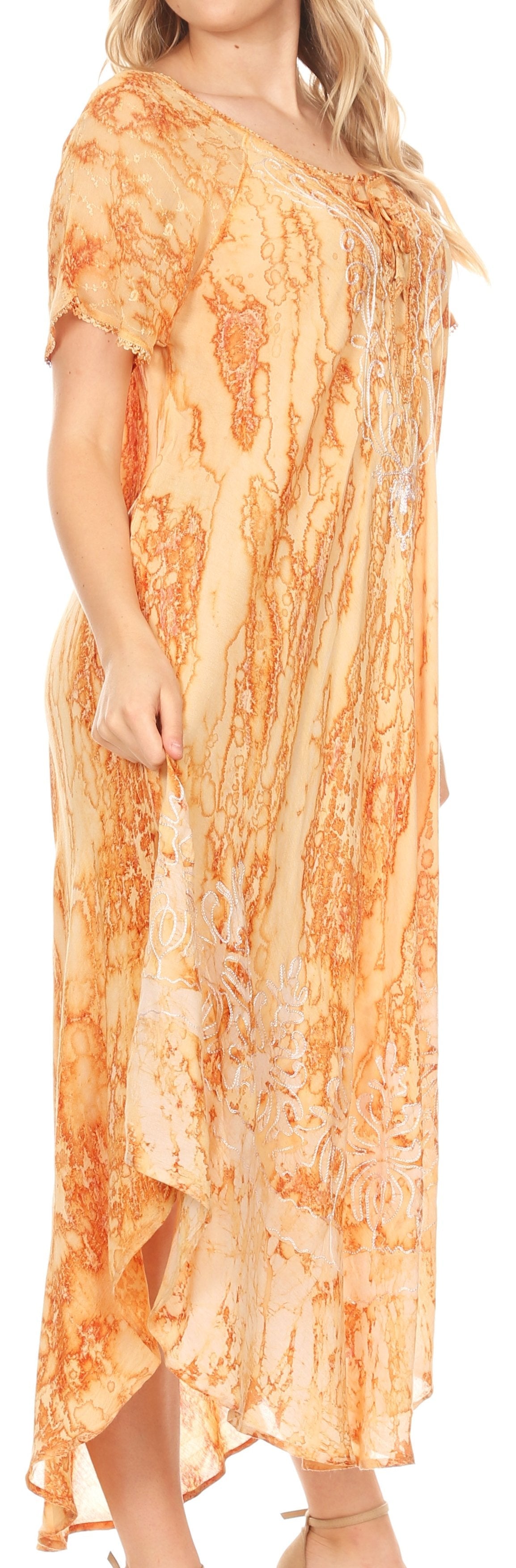 Sakkas - Ronny Lace Embroidered Cap Sleeve Tie Dye Wash Caftan Dress / Cover Up