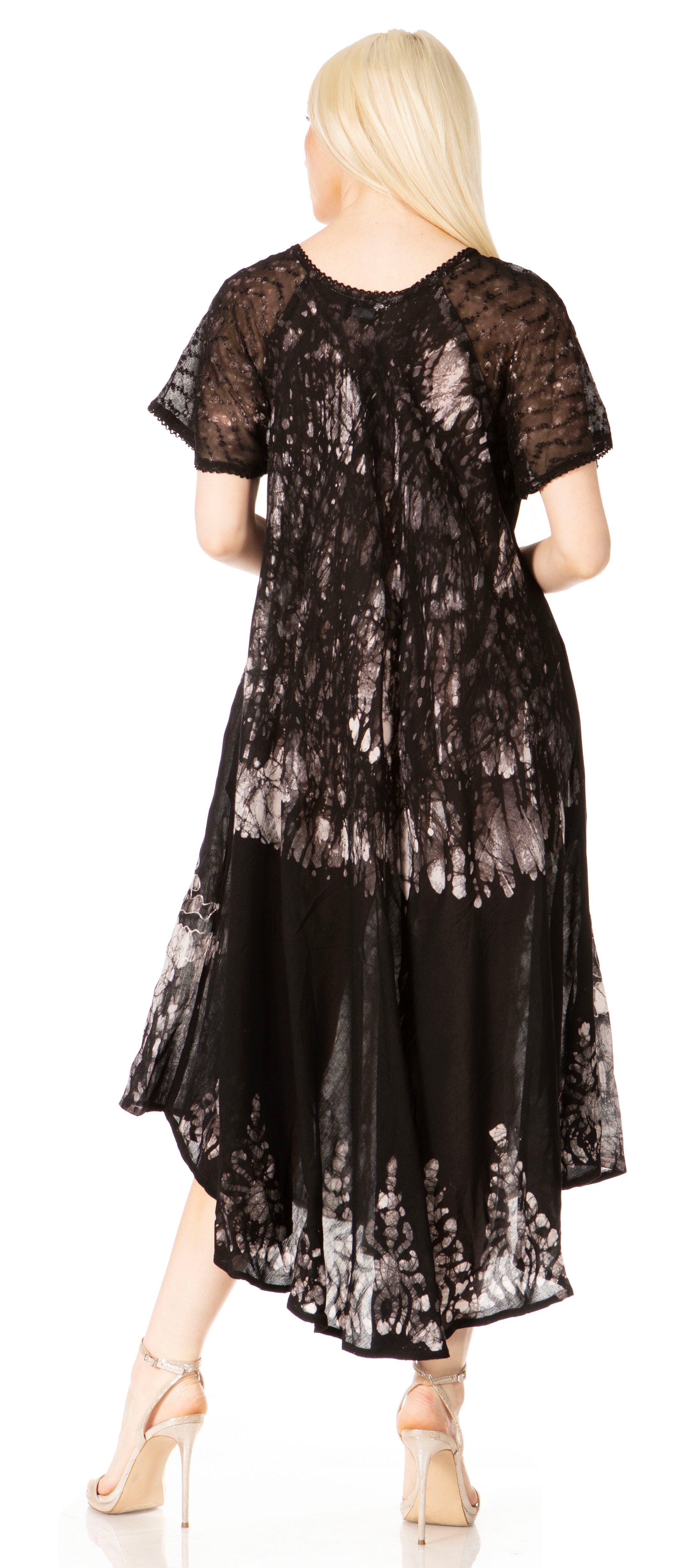 Sakkas - Ronny Lace Embroidered Cap Sleeve Tie Dye Wash Caftan Dress / Cover Up