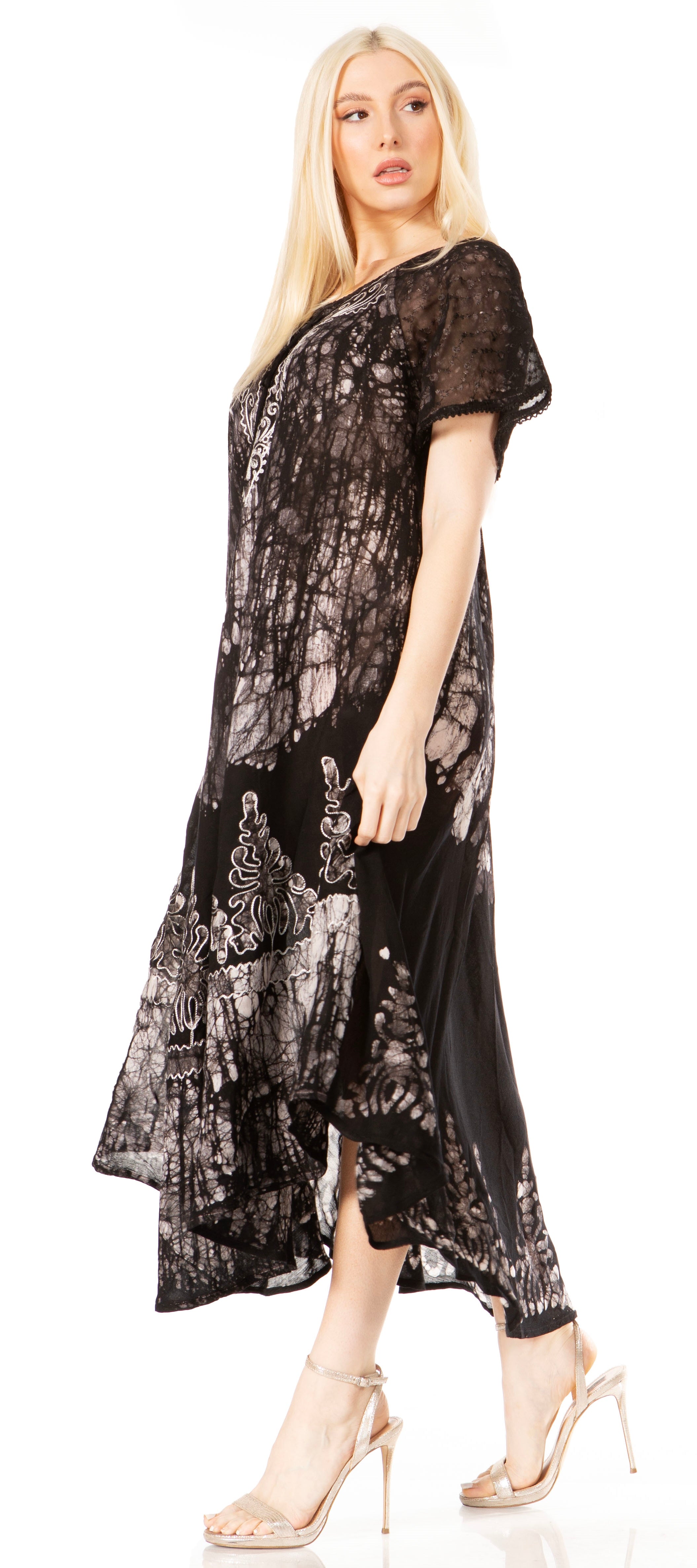Sakkas - Ronny Lace Embroidered Cap Sleeve Tie Dye Wash Caftan Dress / Cover Up