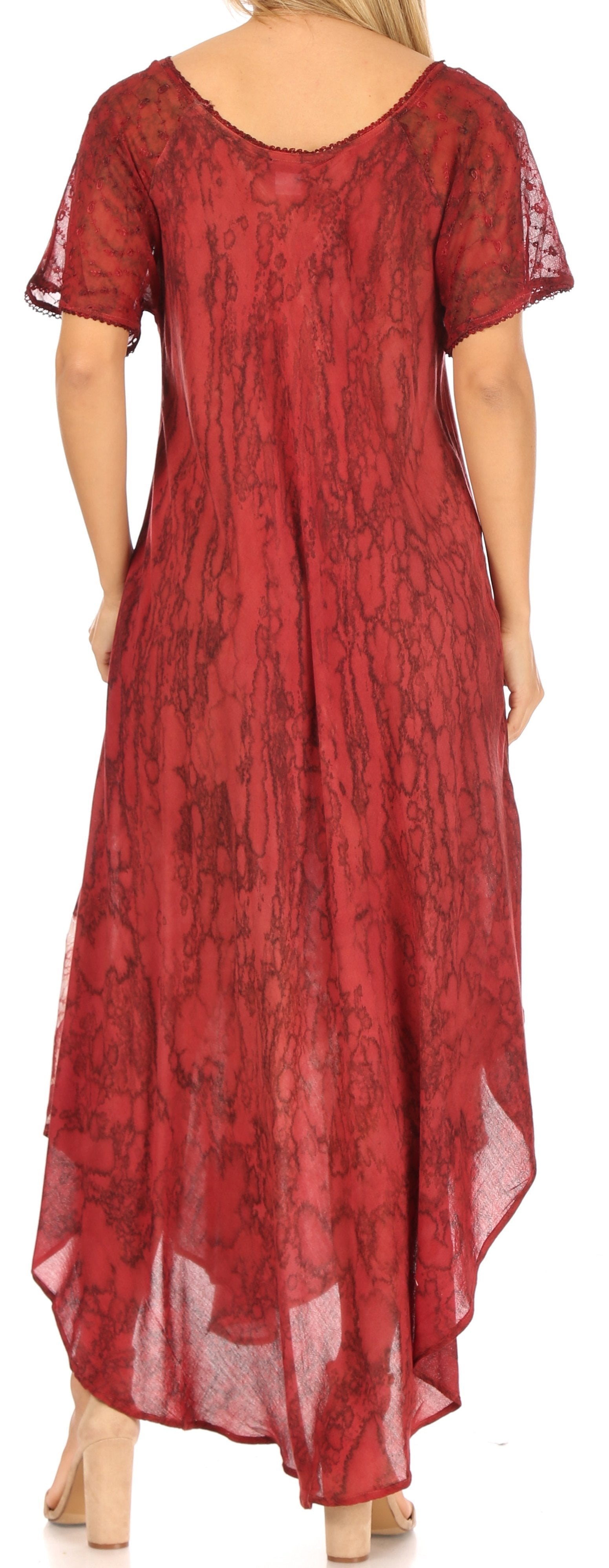 Sakkas - Ronny Lace Embroidered Cap Sleeve Tie Dye Wash Caftan Dress / Cover Up