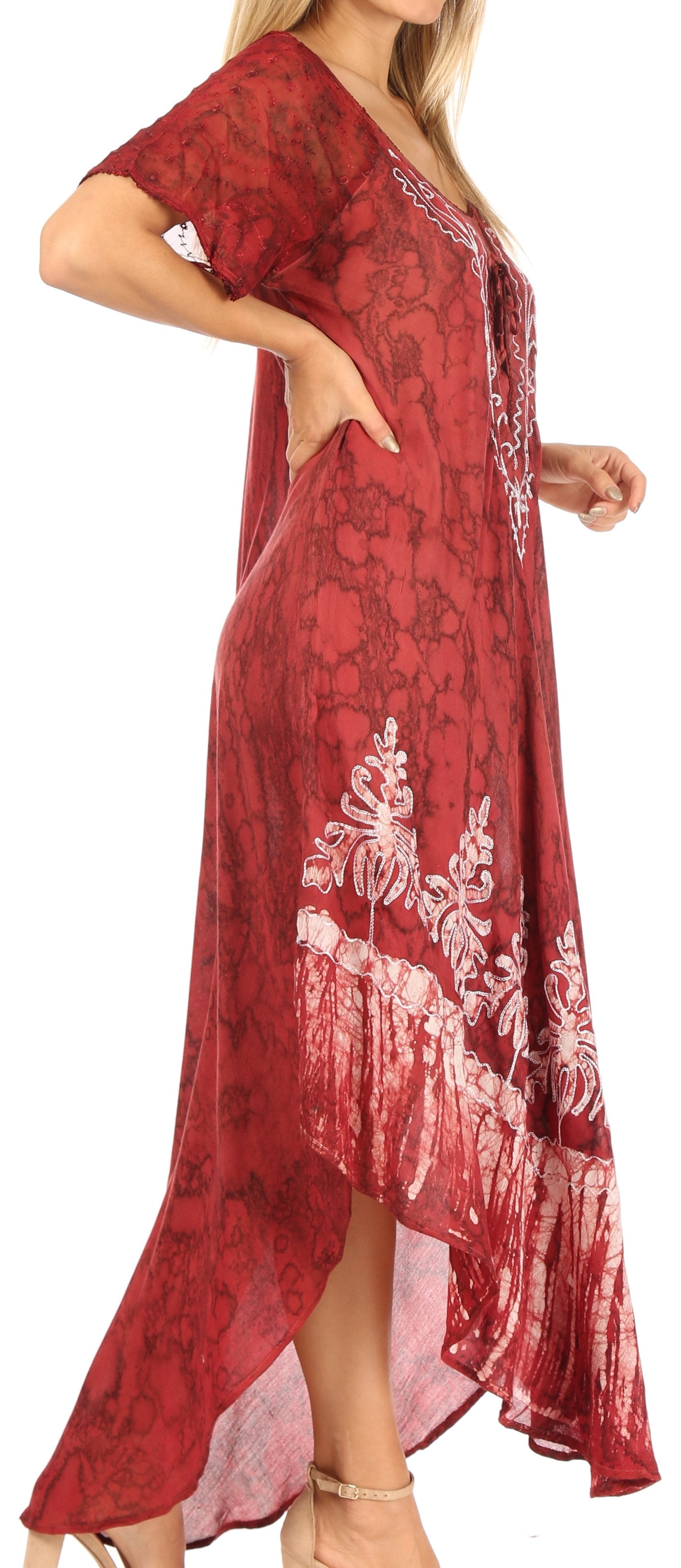 Sakkas - Ronny Lace Embroidered Cap Sleeve Tie Dye Wash Caftan Dress / Cover Up