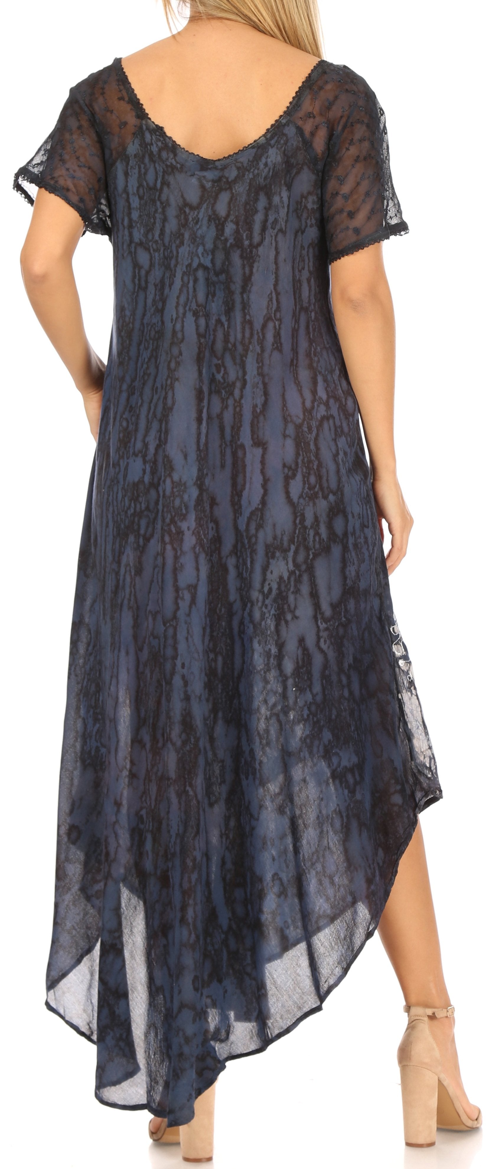 Sakkas - Ronny Lace Embroidered Cap Sleeve Tie Dye Wash Caftan Dress / Cover Up