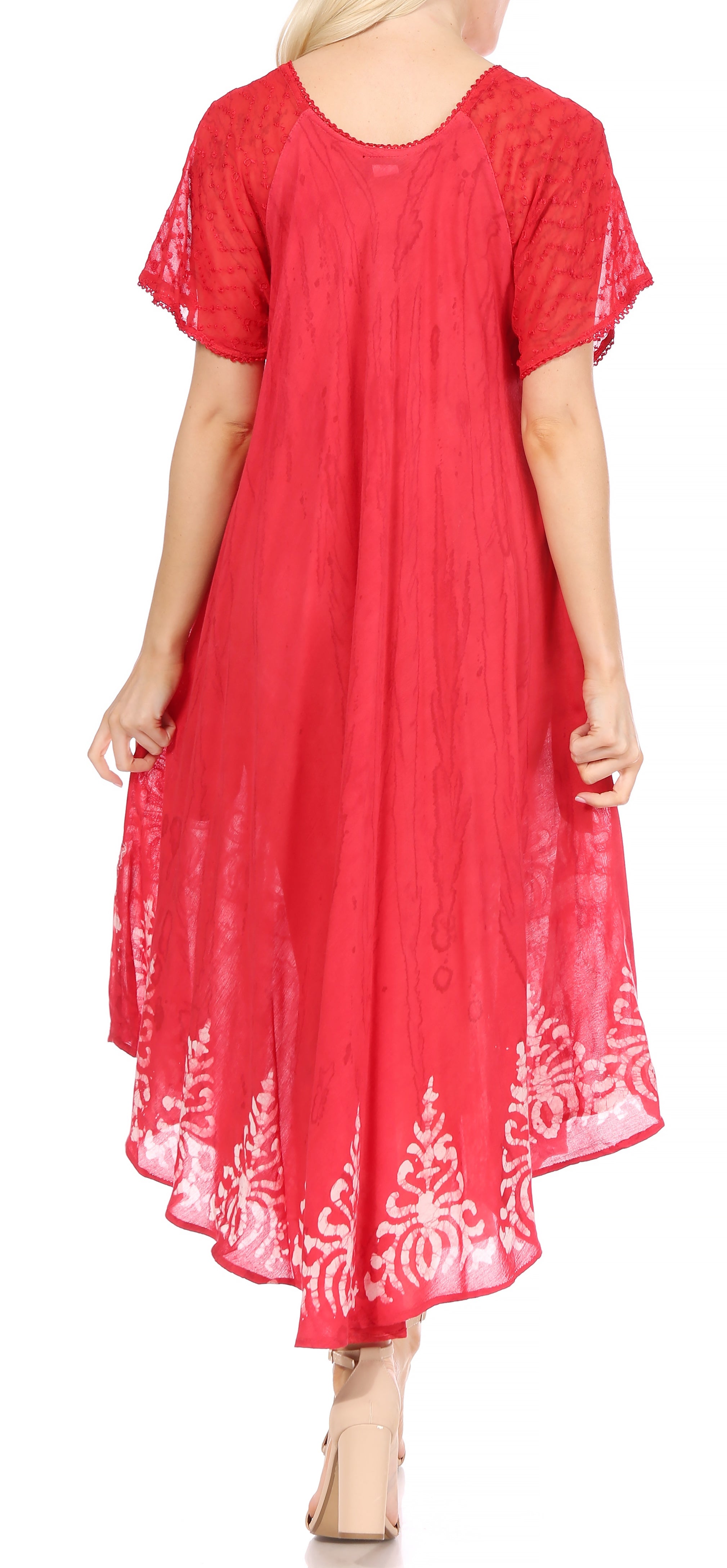 Sakkas - Ronny Lace Embroidered Cap Sleeve Tie Dye Wash Caftan Dress / Cover Up