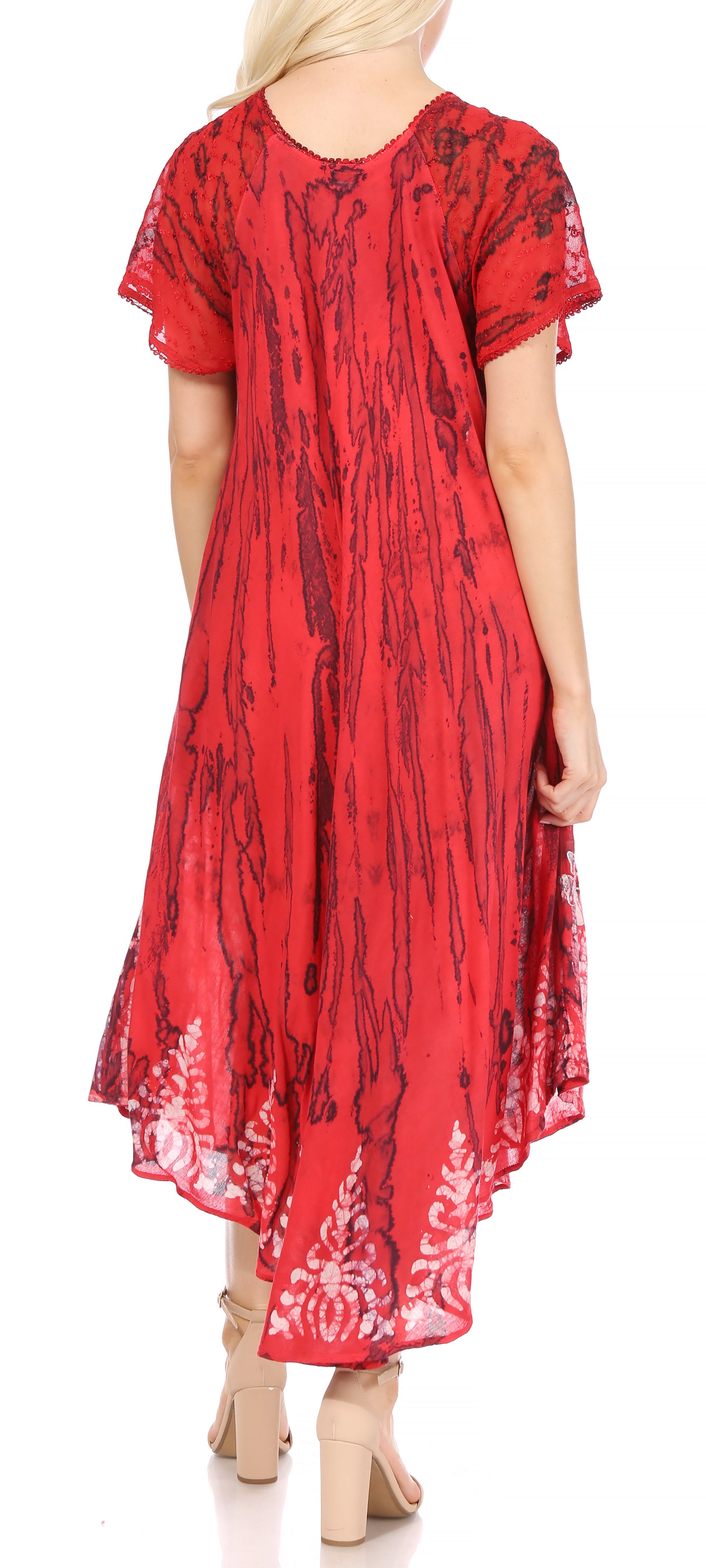 Sakkas - Ronny Lace Embroidered Cap Sleeve Tie Dye Wash Caftan Dress / Cover Up