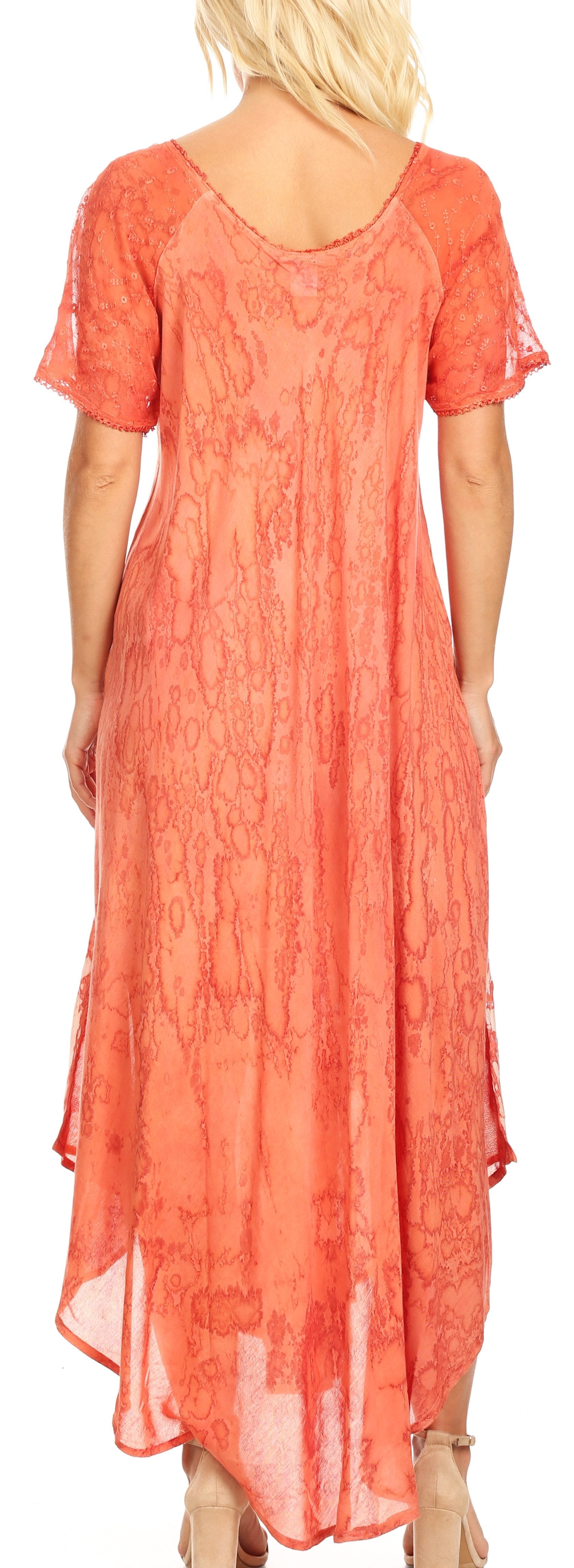 Sakkas - Ronny Lace Embroidered Cap Sleeve Tie Dye Wash Caftan Dress / Cover Up