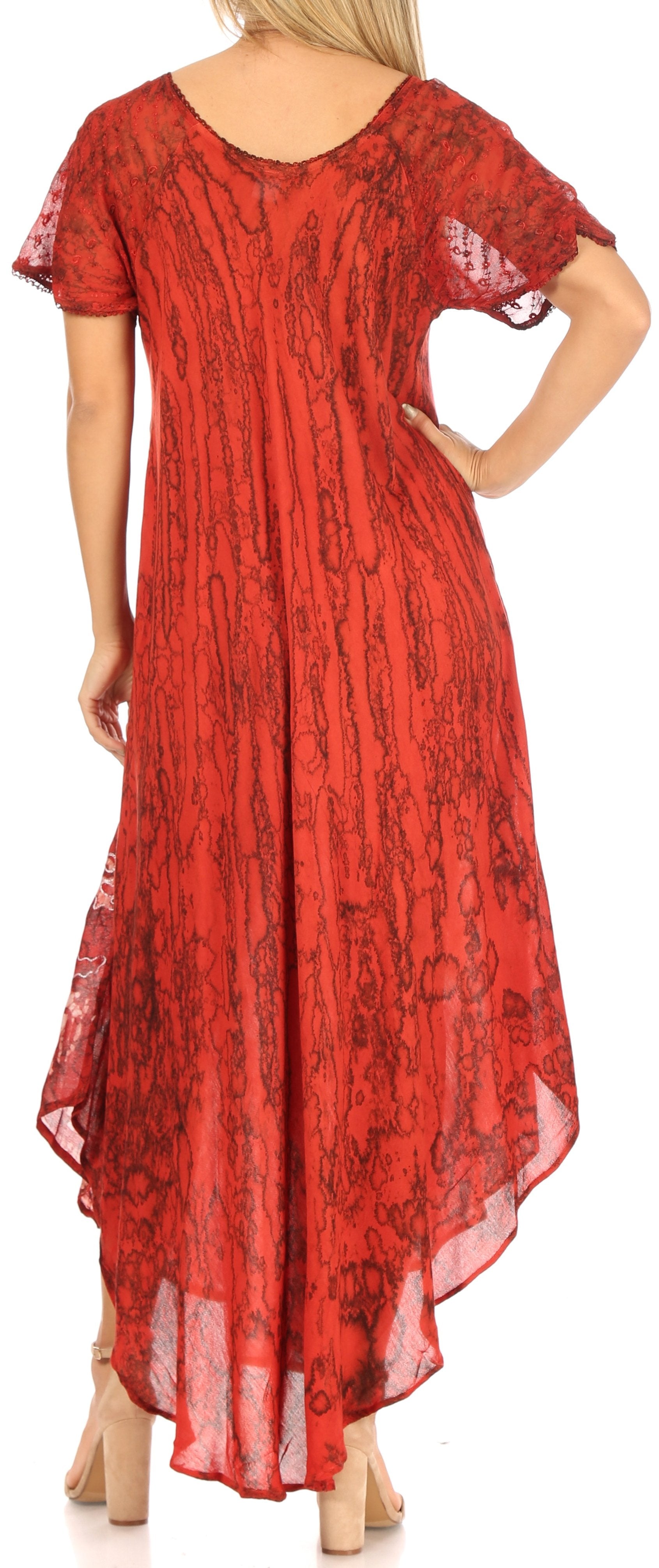 Sakkas - Ronny Lace Embroidered Cap Sleeve Tie Dye Wash Caftan Dress / Cover Up