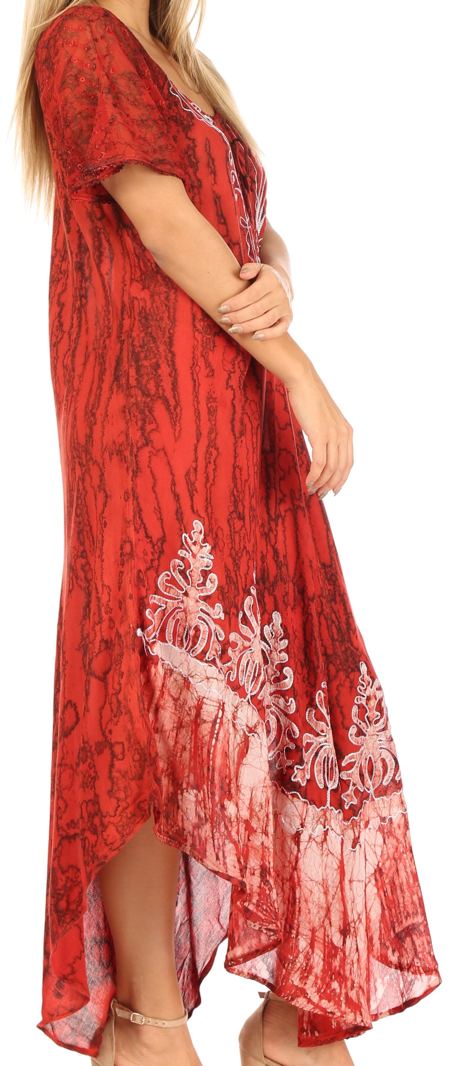 Sakkas - Ronny Lace Embroidered Cap Sleeve Tie Dye Wash Caftan Dress / Cover Up