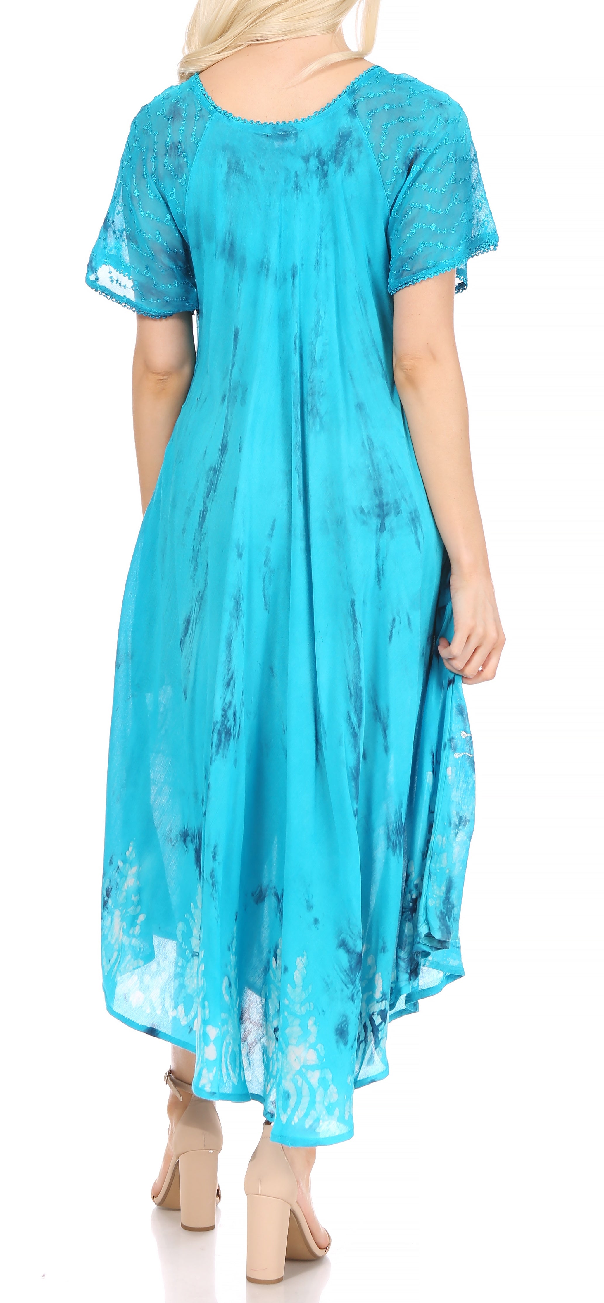 Sakkas - Ronny Lace Embroidered Cap Sleeve Tie Dye Wash Caftan Dress / Cover Up