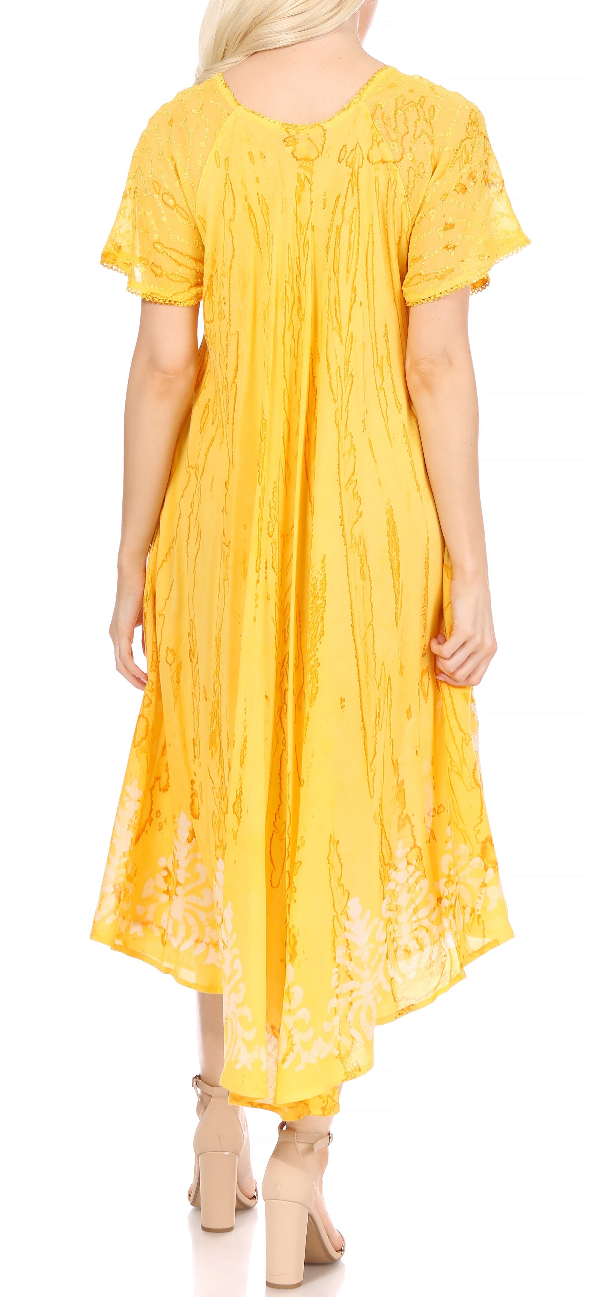Sakkas - Ronny Lace Embroidered Cap Sleeve Tie Dye Wash Caftan Dress / Cover Up