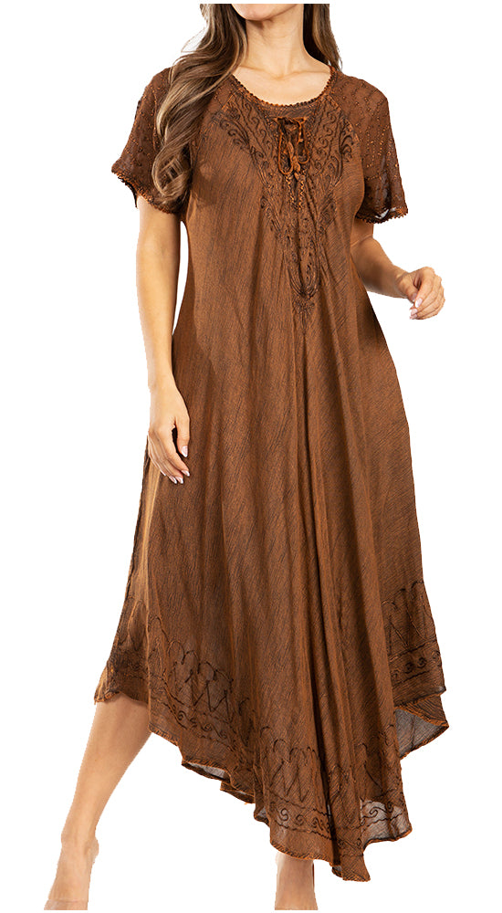 Brown lace dress on a white background