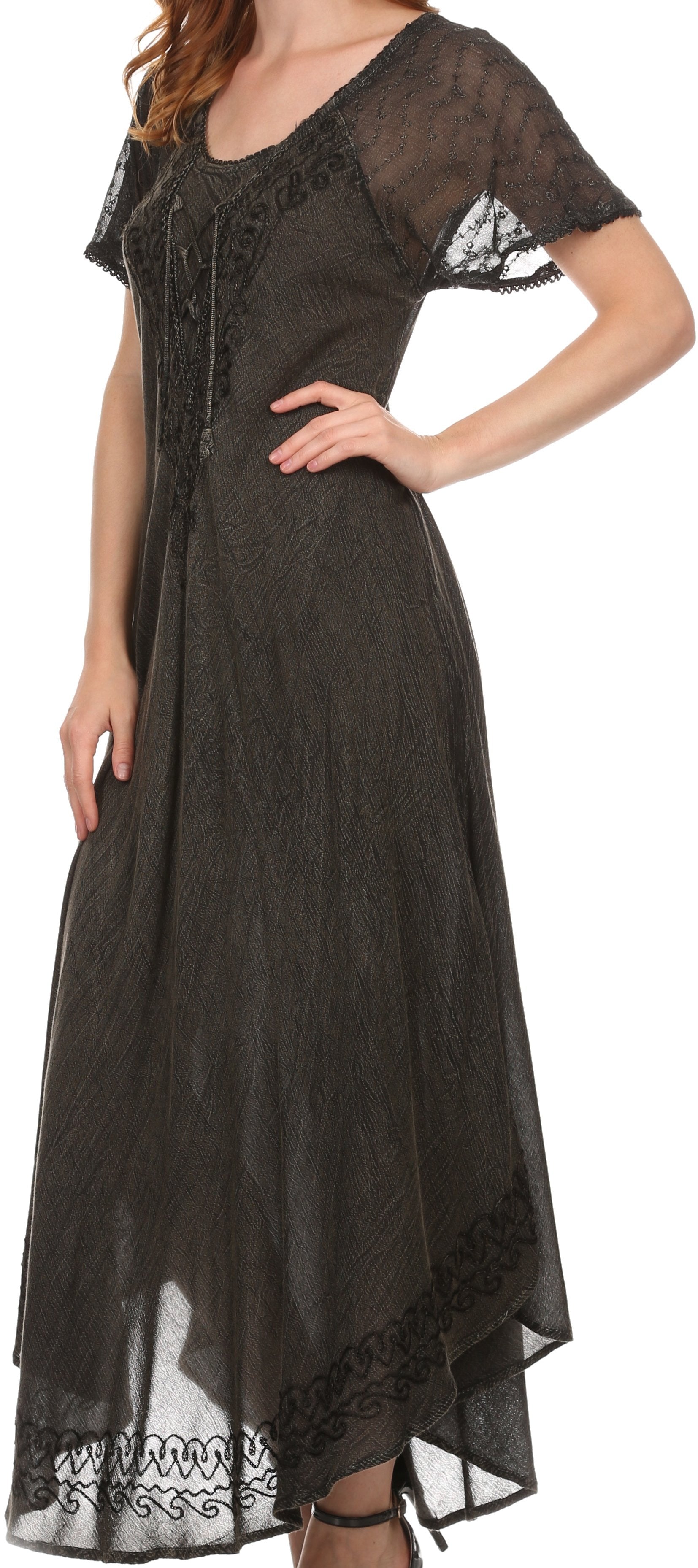 Black lace dress with a plain background