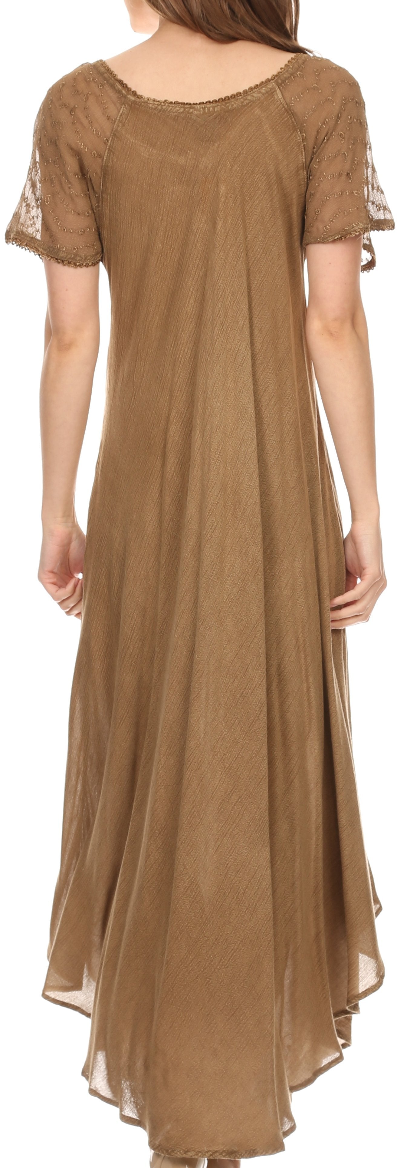 Brown dress with lace sleeves on a white background