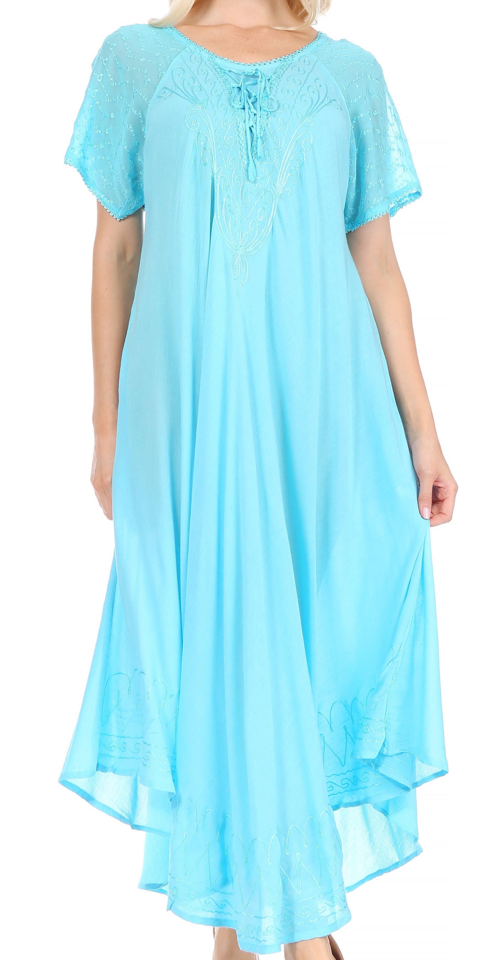Light blue dress with short sleeves on a white background